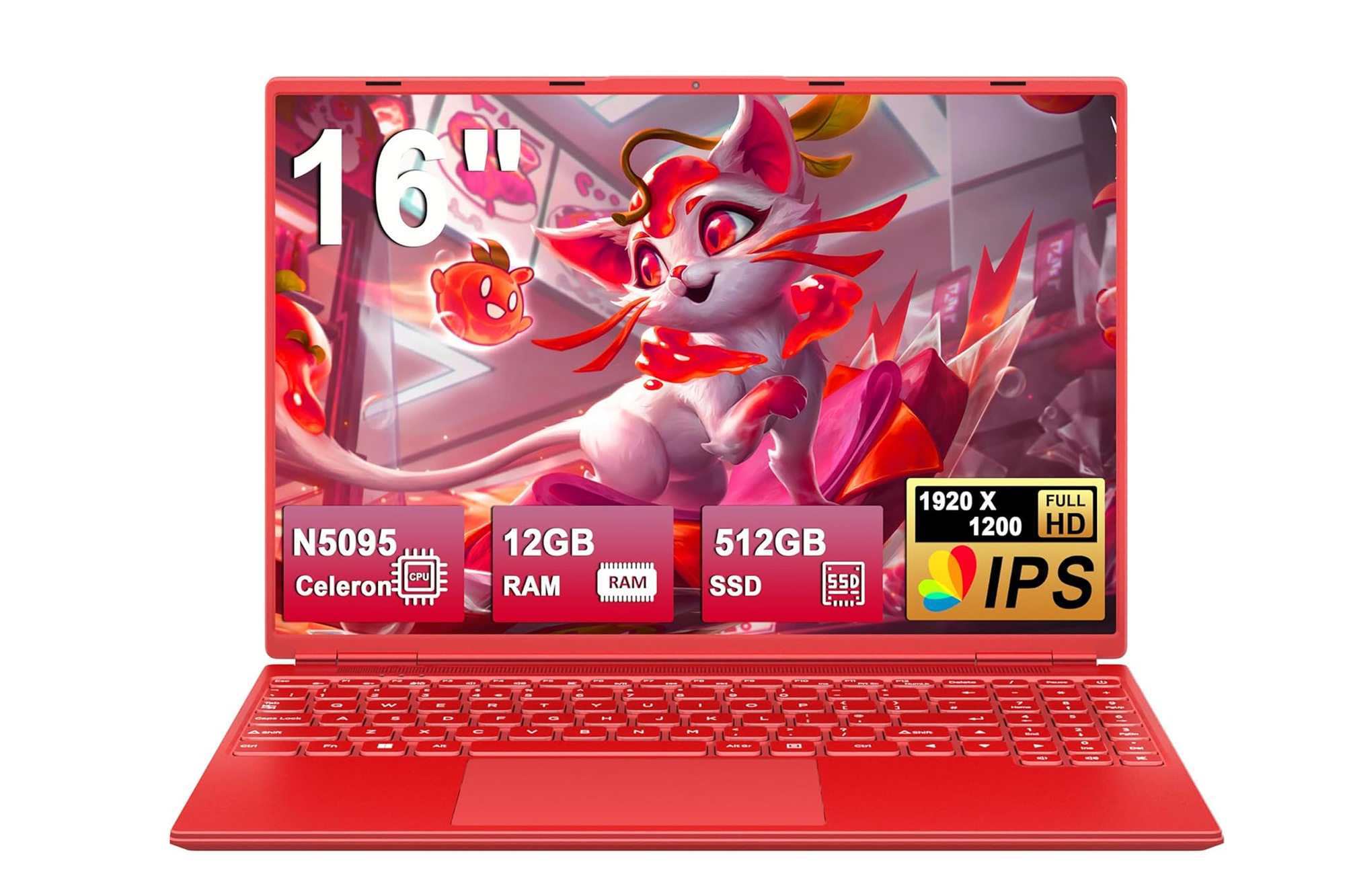 NOTODD Laptop 16" 1920x1200 Intel N5095 12GB RAM 512GB SSD Windows 11 Rot