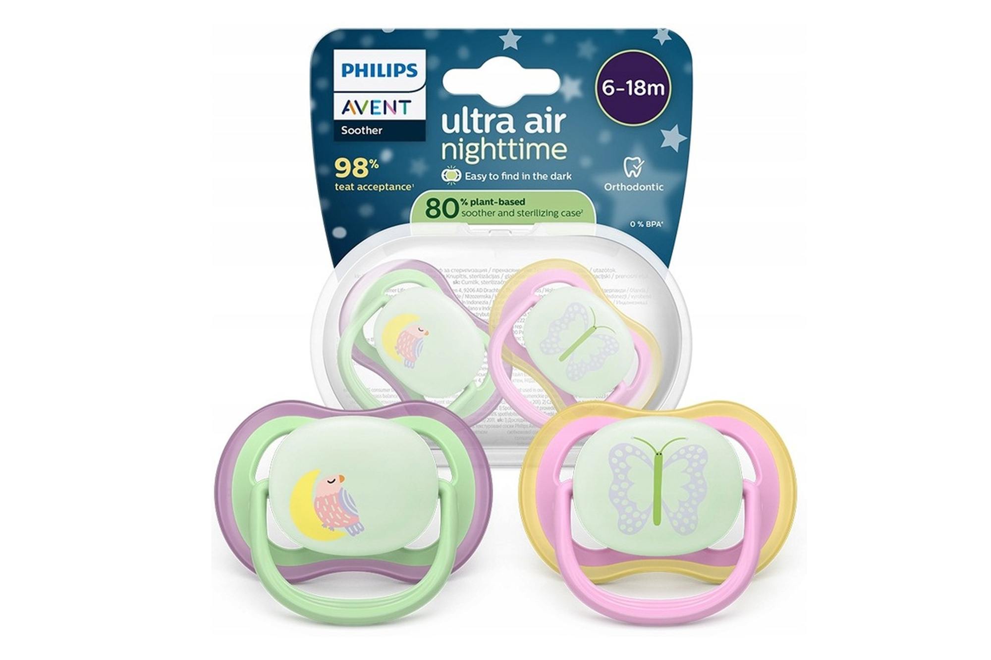 Philips Avent Ultra Air Nighttime Schnuller SCF376/29 6–18 Monate 2 Stück