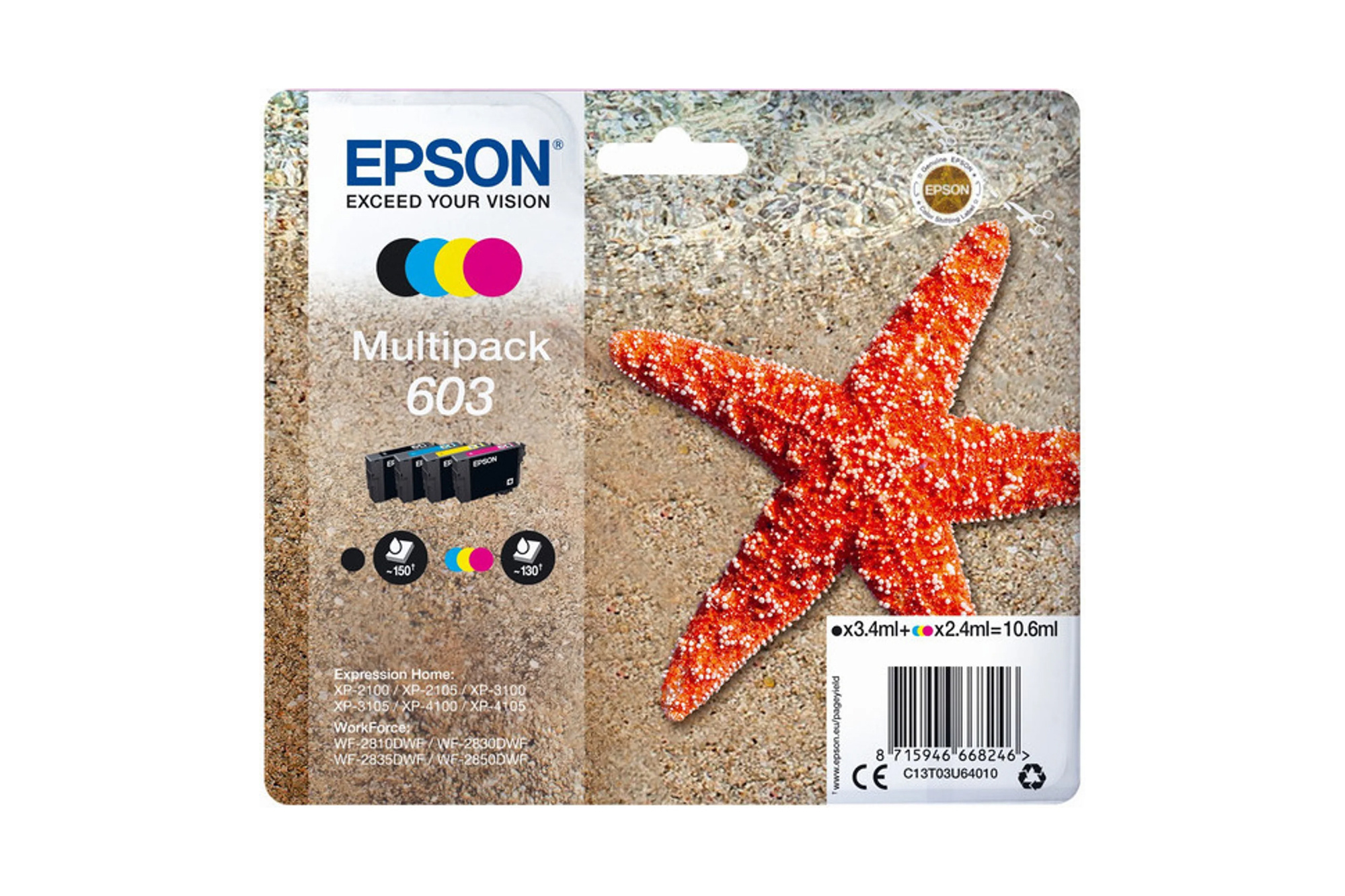 Epson 603 Multipack Schwarz Cyan Magenta Gelb Tinte XP-4100 WF-2835