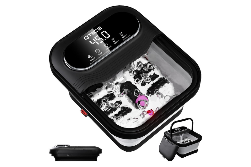 Qtiice Faltbares Fußbad mit Heizung Massagefunktion Blasen & Pediküre-Stein