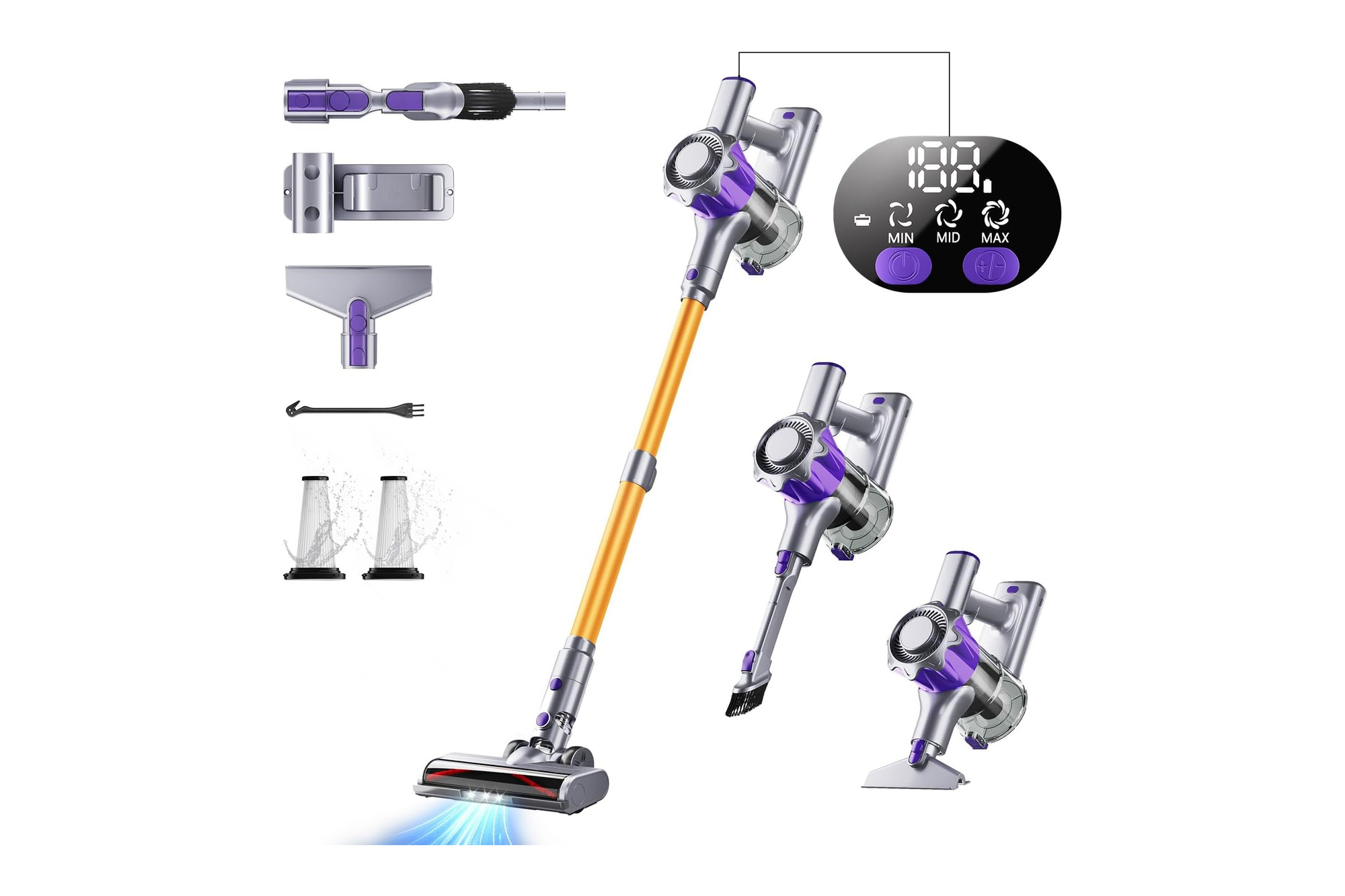 MBYULO EHBR Cordless Vacuum Cleaner 400W 38kPa LED HEPA 50min