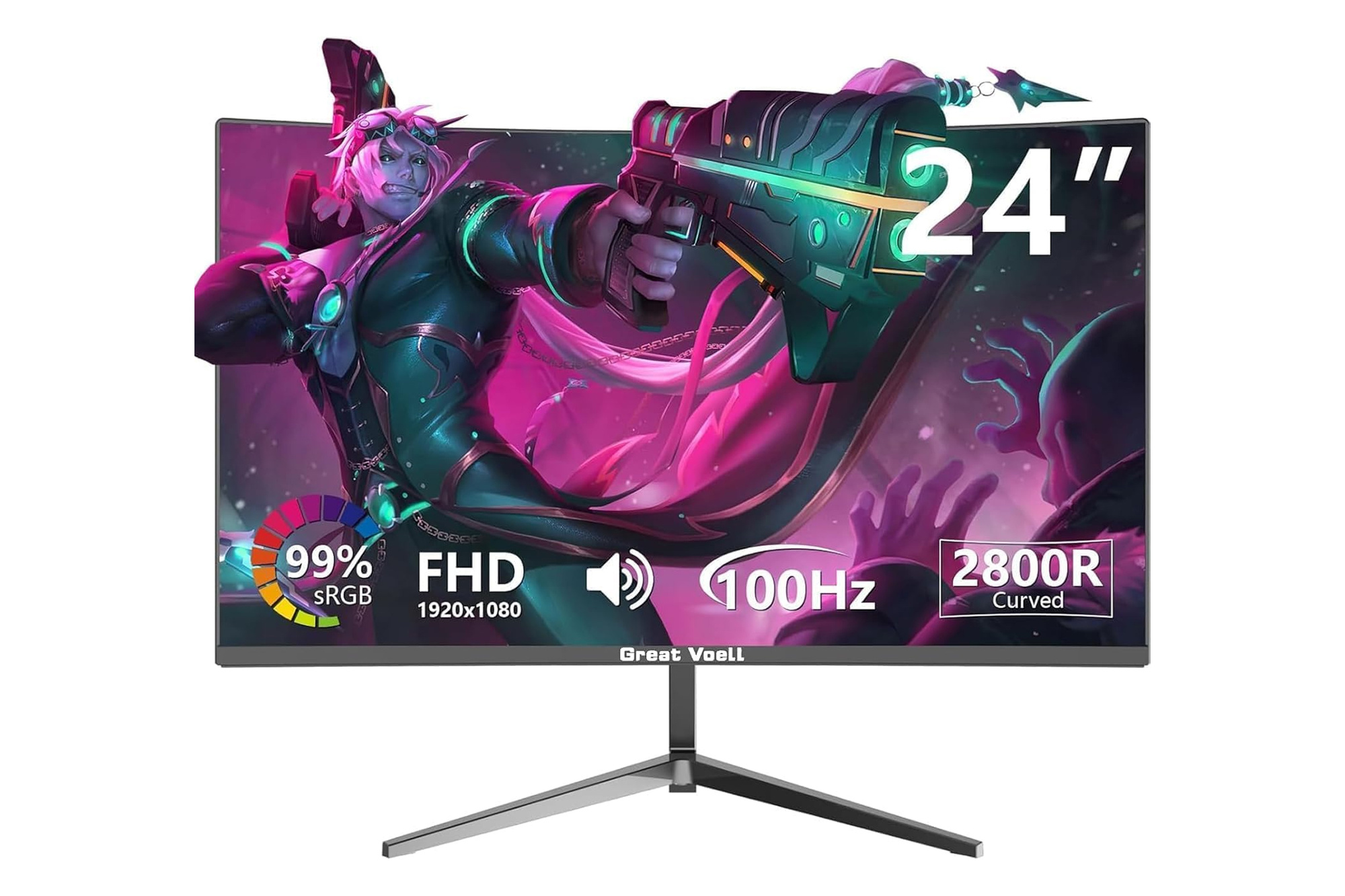 Great Voell Q24OB13 24" Curved Gaming Monitor 100Hz VA HDR10 FreeSync HDMI VGA