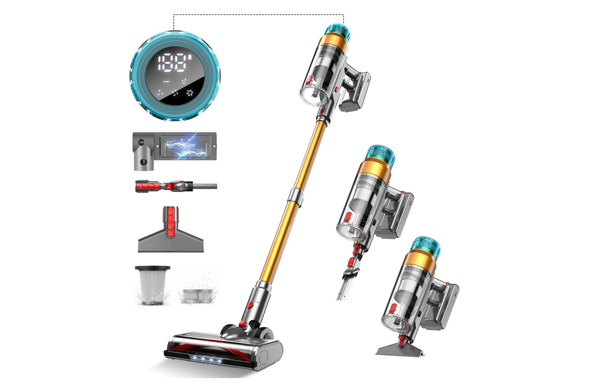 Akku Staubsauger 600W 55kPa 70Min OLED Display Wandhalterung