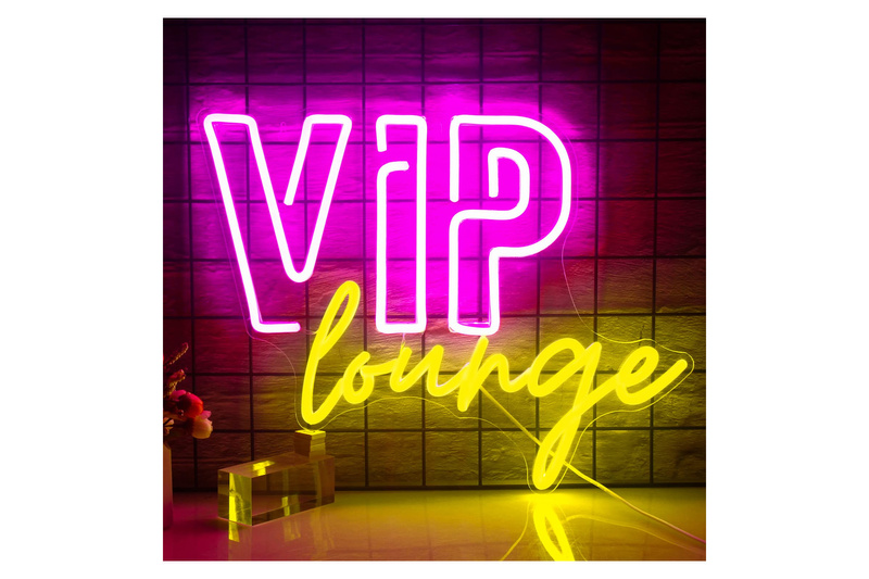 Leuchtreklame Vip Lounge Pink und Gelb
