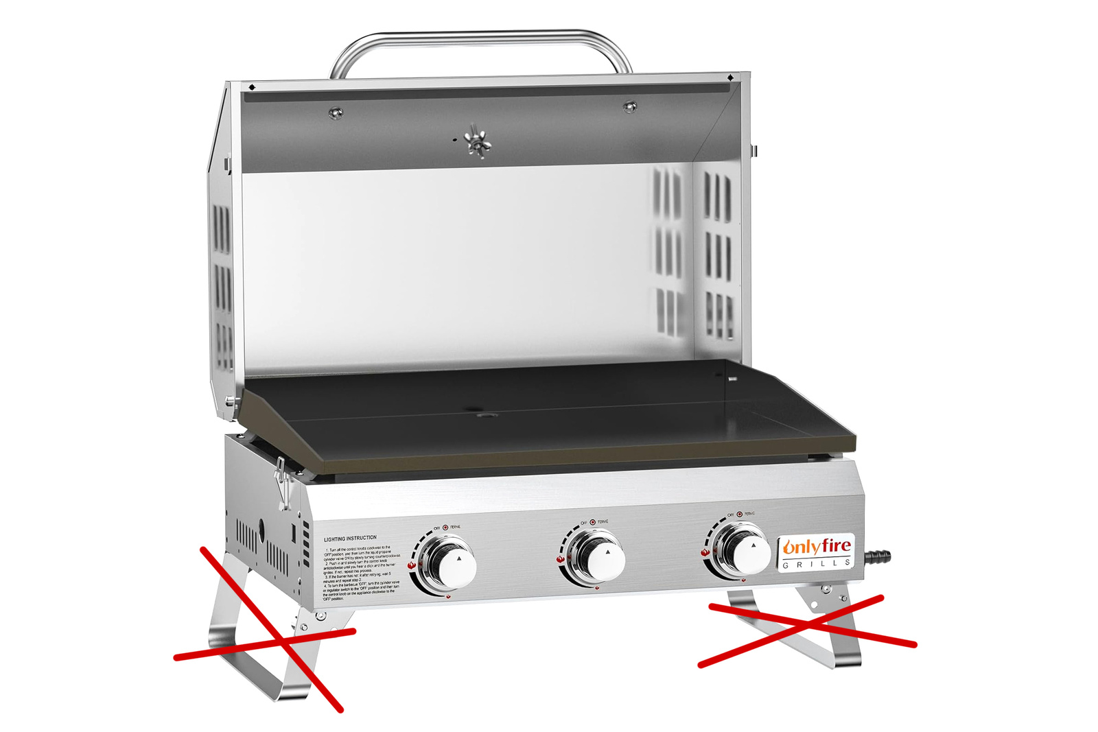 Onlyfire 3-Burner 7 kW Plancha Gas Grill with Lid and Thermometer