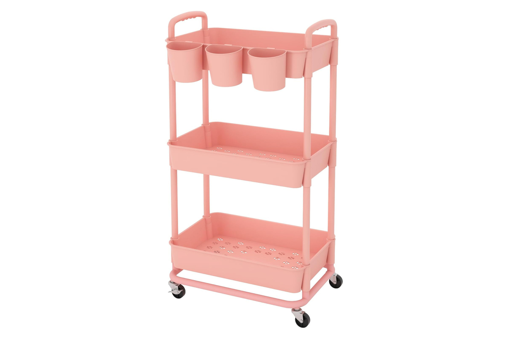 JIUYOTREE 3-Tier Wheeled Storage Cart with Baskets