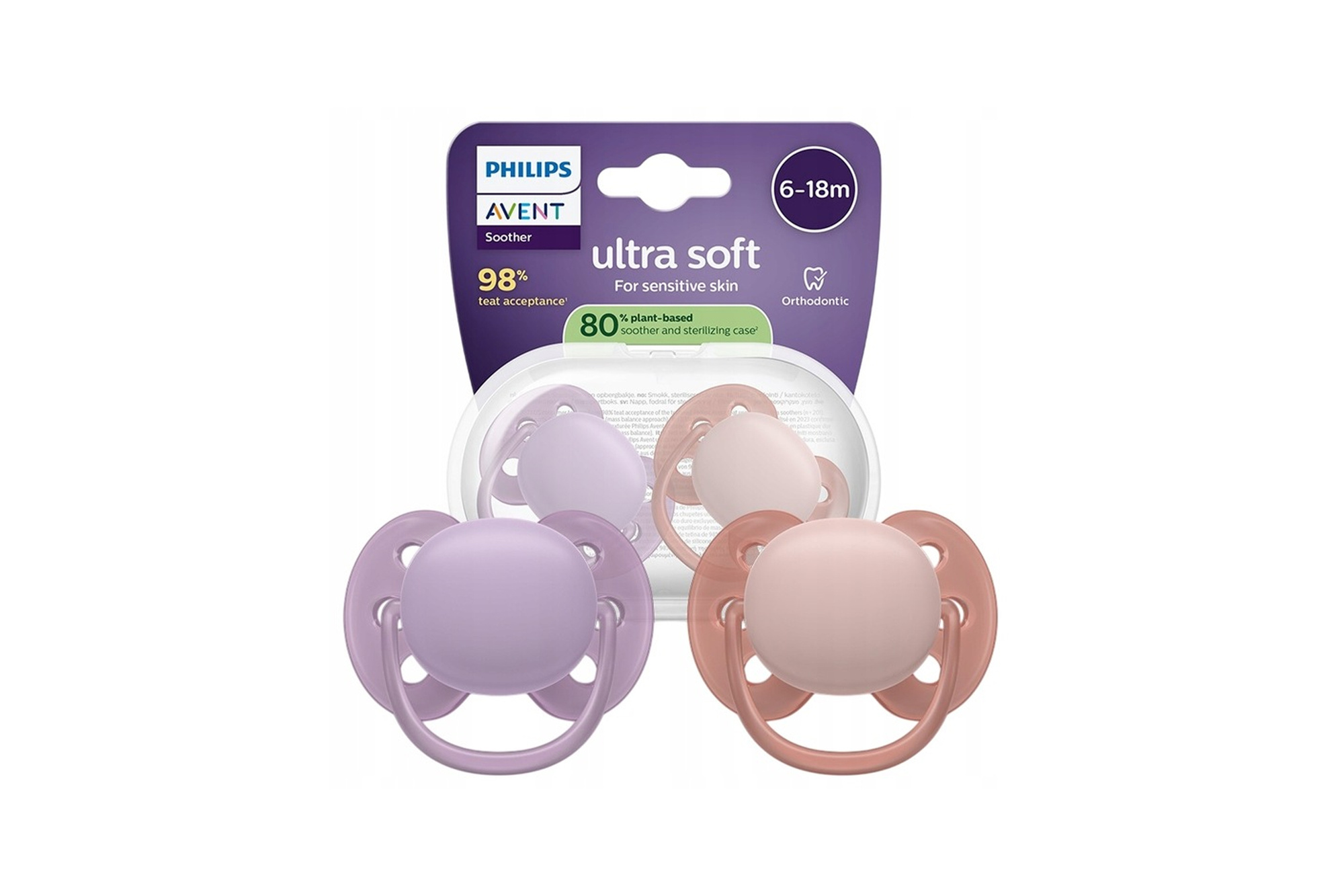 Philips Avent Ultra Soft Pacifier 6-18m Breathable + Case 2 pcs.