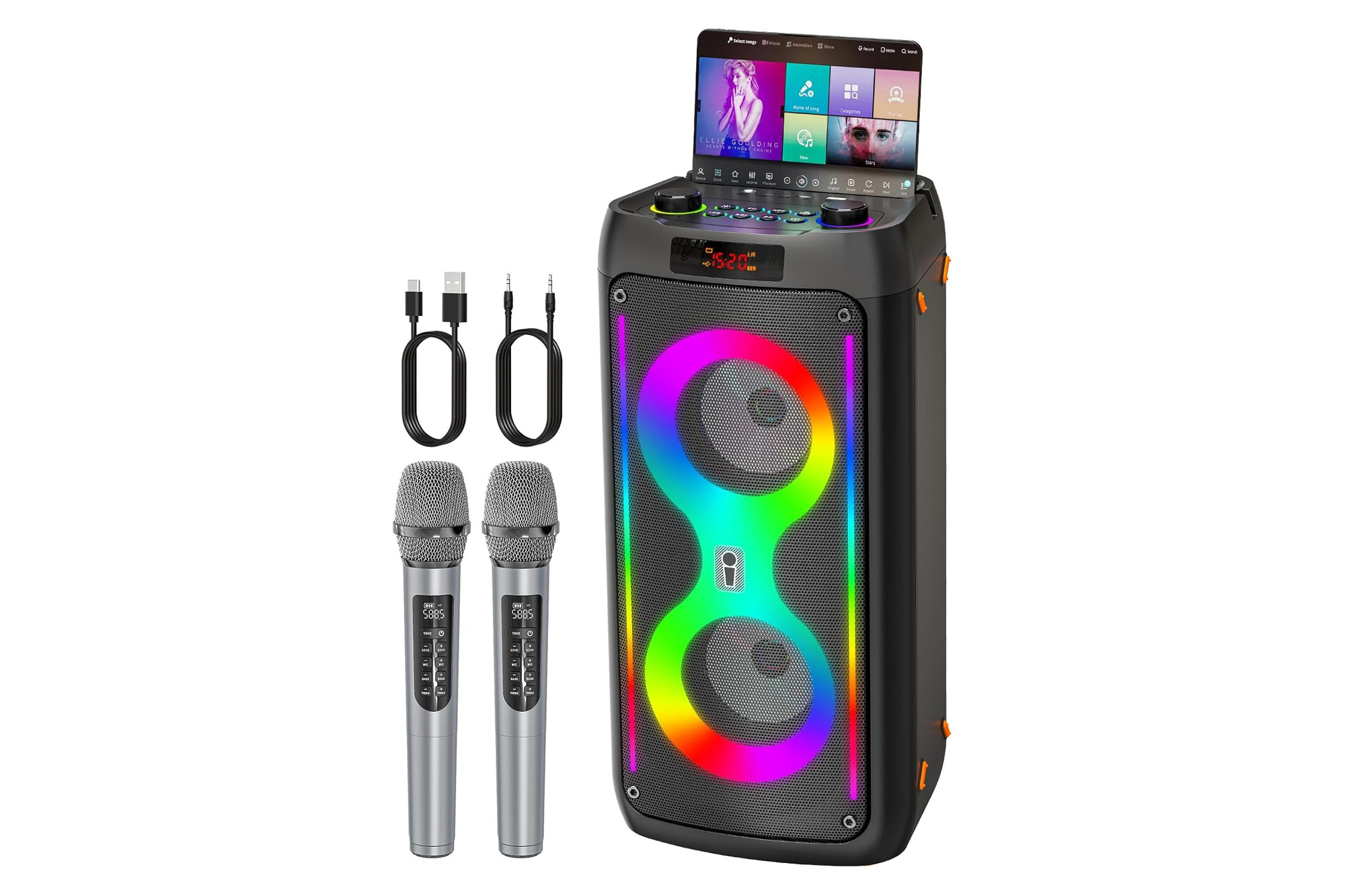 Karaoke Machine Portable Bluetooth Speaker 120W 2 Mics