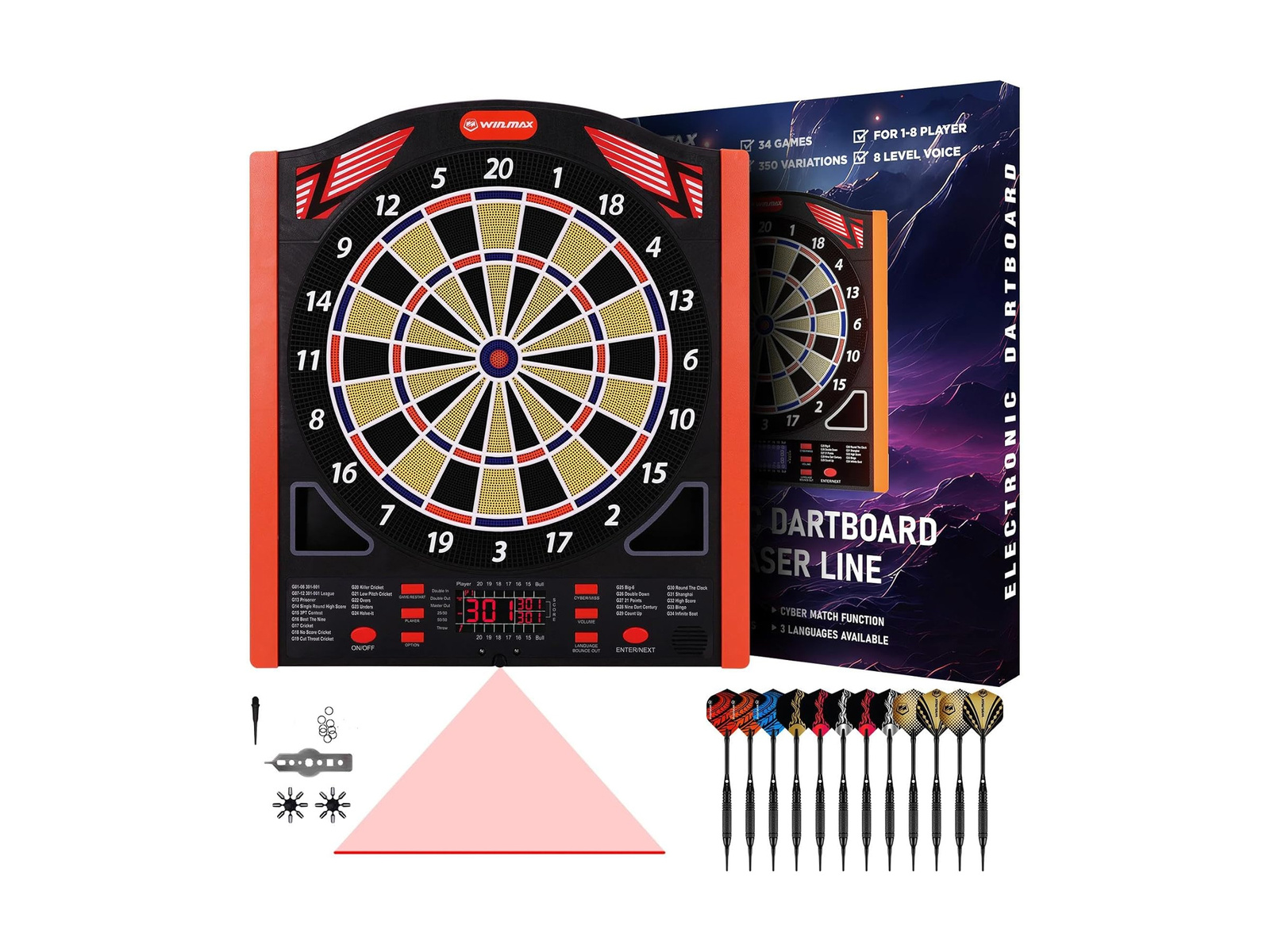 Win.Max Elektronisches Dartboard mit Laser und deutscher Stimme