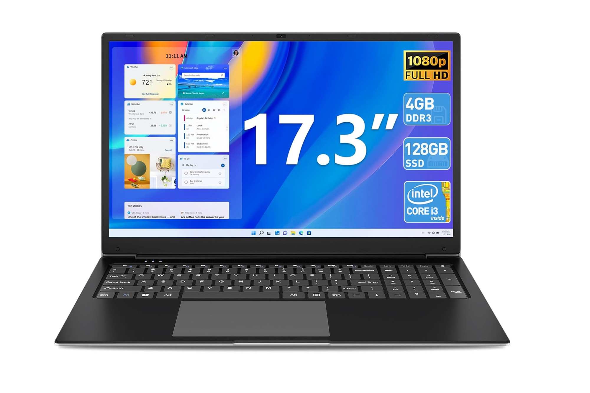 SGIN 17.3" FHD Laptop Intel i3-5005U 4GB RAM 128GB SSD Dual Band WiFi Notebook