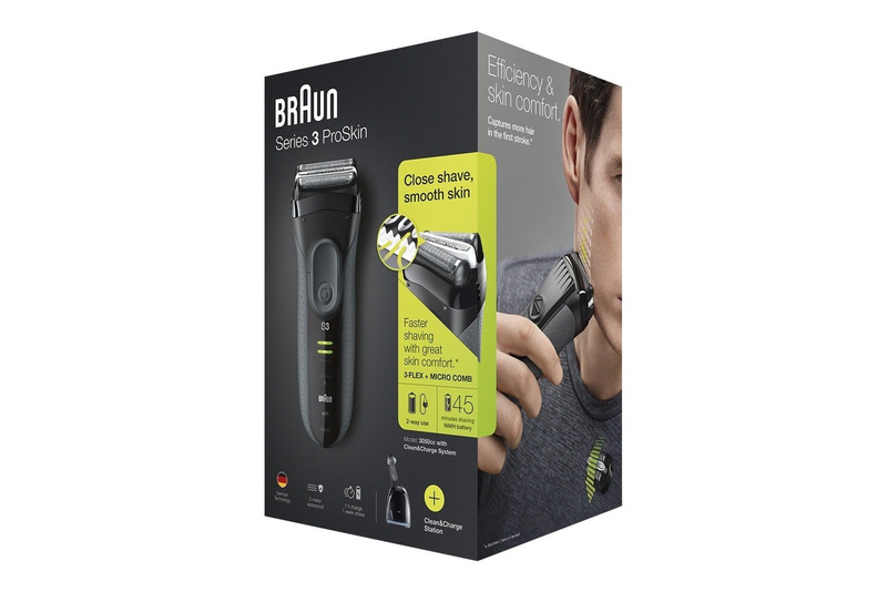 Braun Series 3 ProSkin 3050cc Shaver Grey + Clean&Charger Station