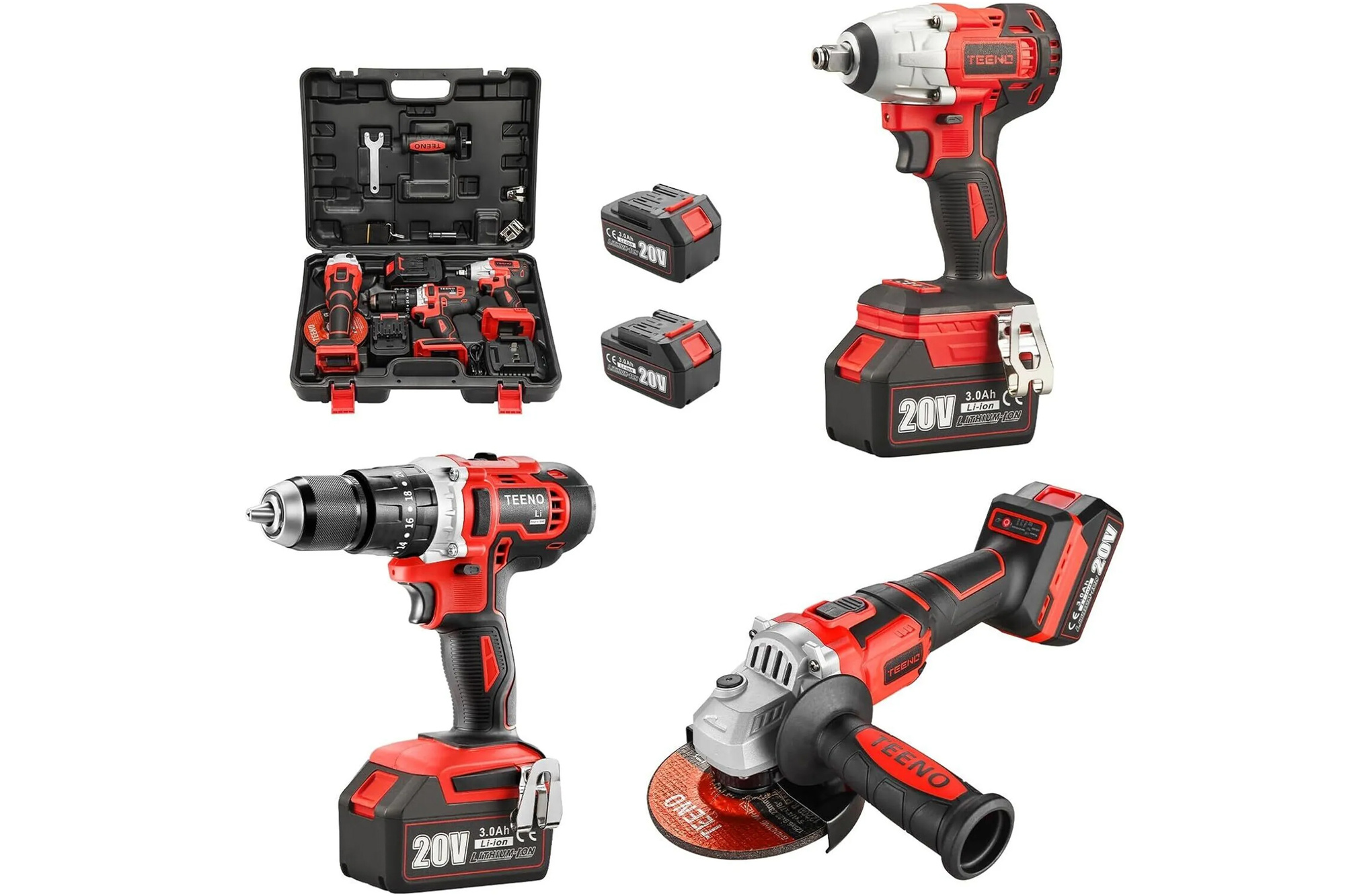 Zestaw elektronarzędzi TEENO 20V Wkrętarka Szlifierka Klucz 2x3Ah