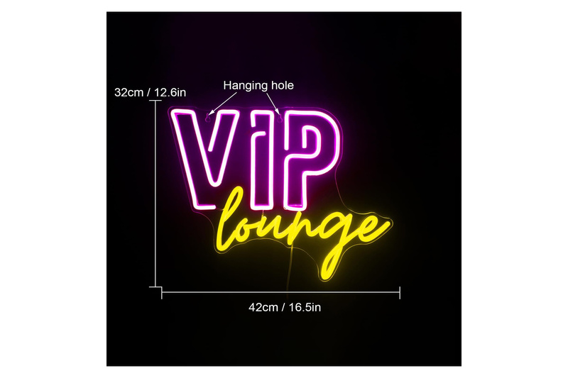 Napis neonowy Vip Lounge Różowy-żółty