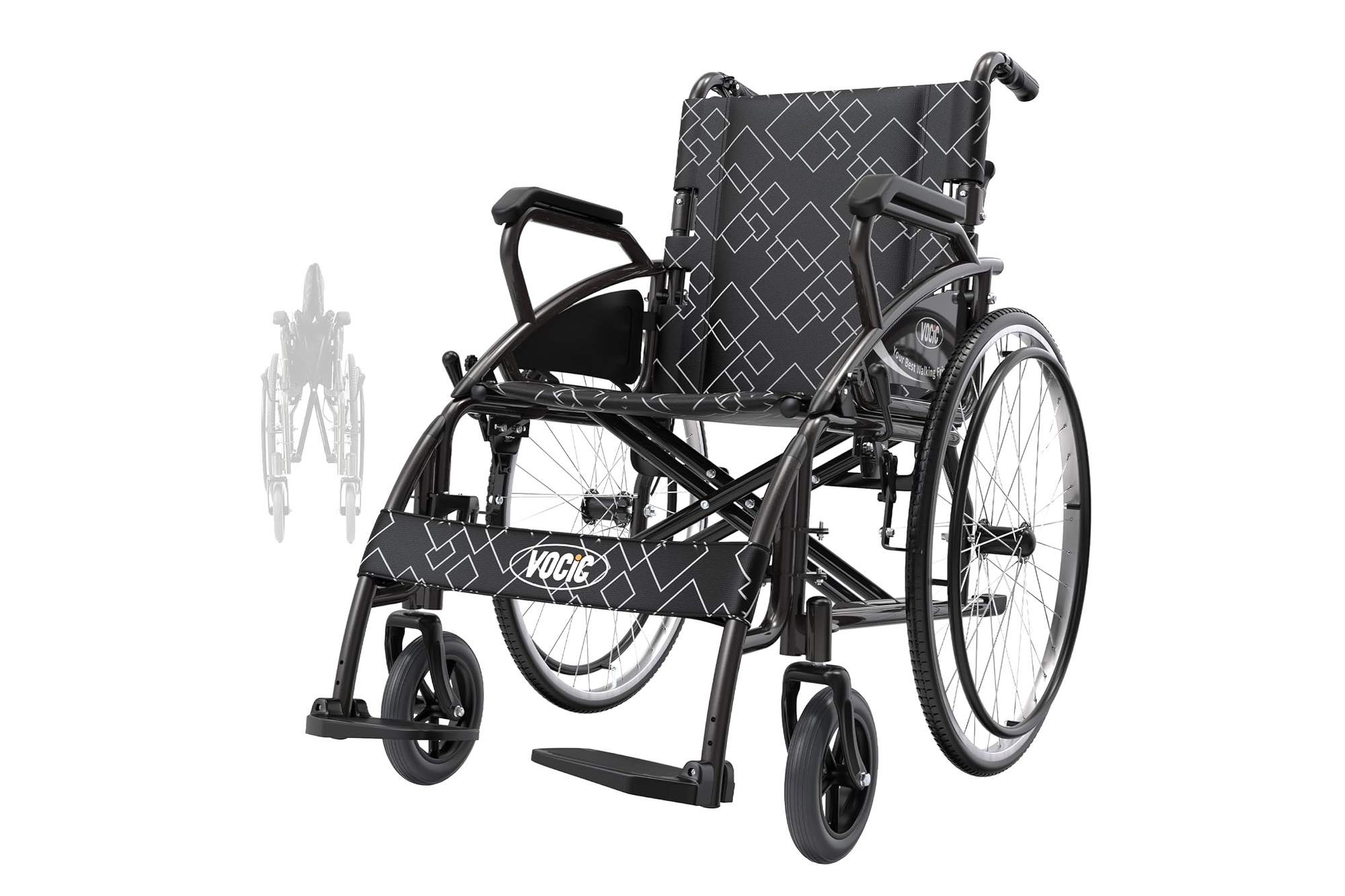 VOCIC U31 3-in-1-Rollstuhl, Transportrollator, Grau