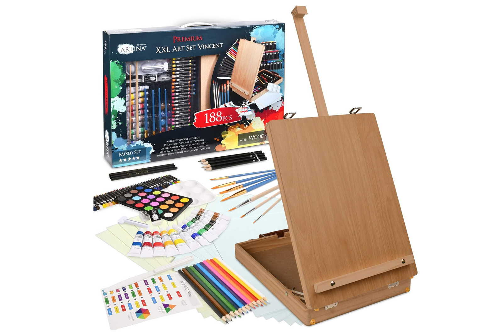 Artina Vincent 188 painting set with easel and acrylic paints