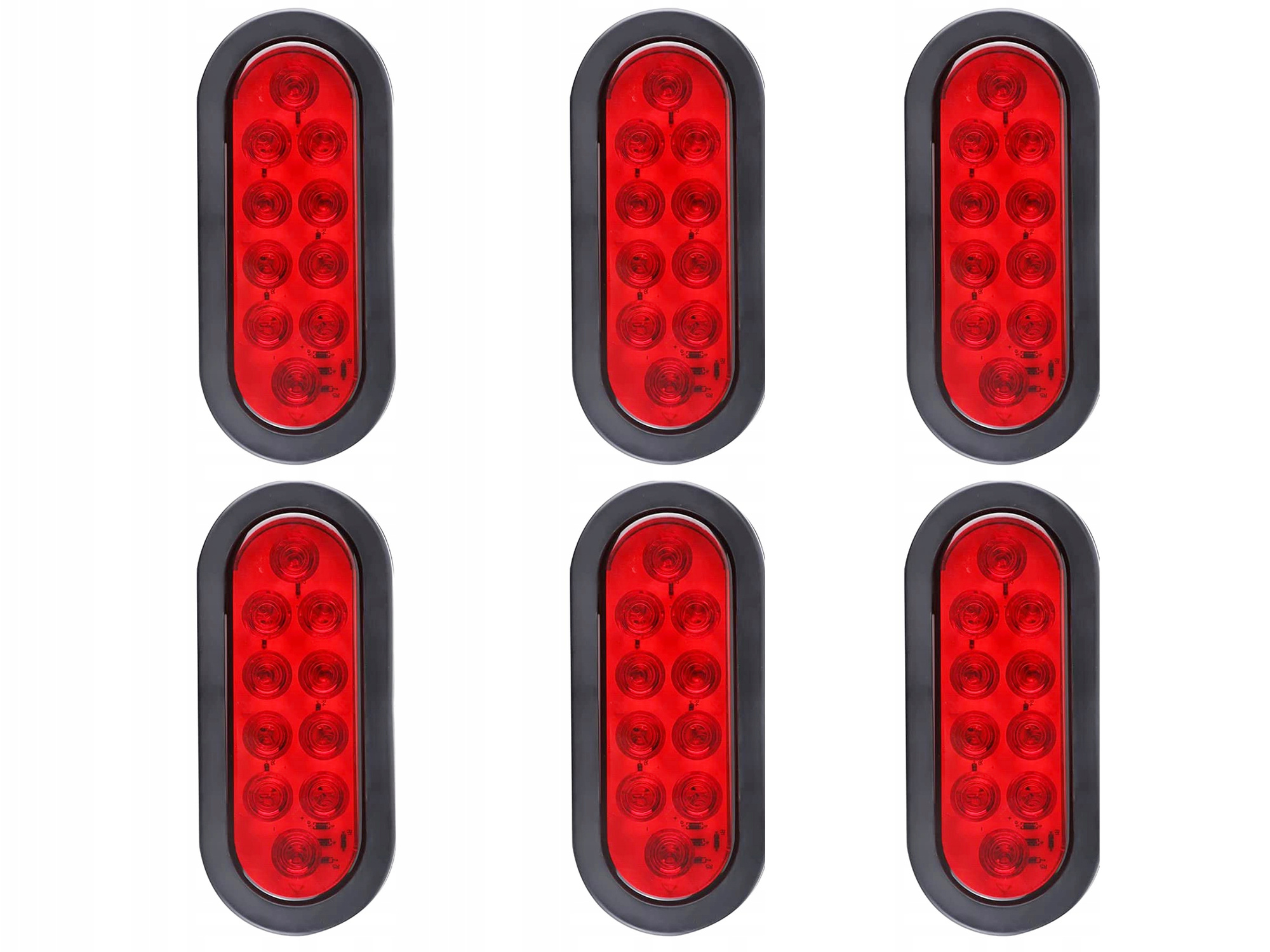 6 szt. Owalna lampa stop LED 12V czerwona (10 diod, IP65)