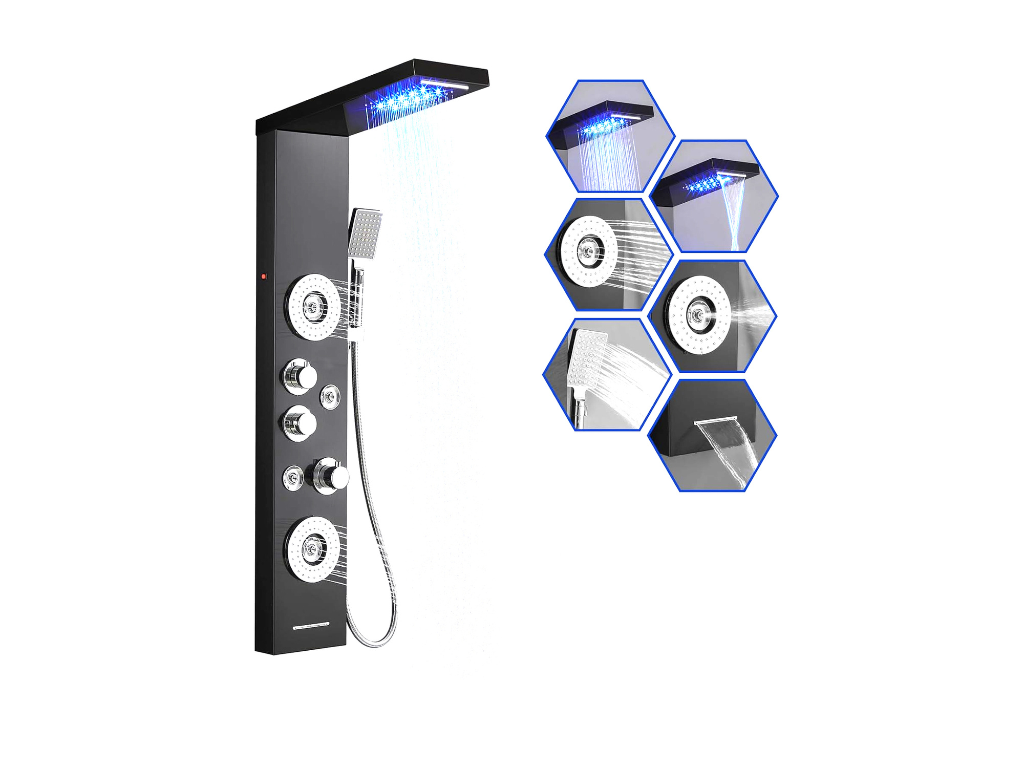 ROVOGO RVG8236BT LED-Massage-Duschpaneel Wasserfall, Schwarz