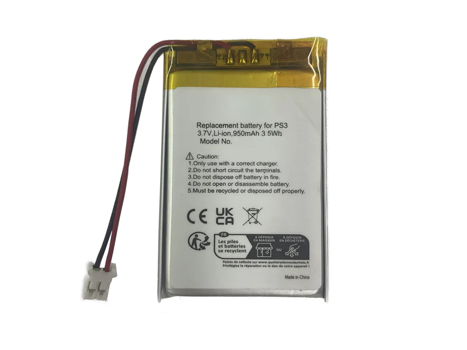 Rechargeable battery for PS3 DualShock 3 Sixaxis controller, 950mAh