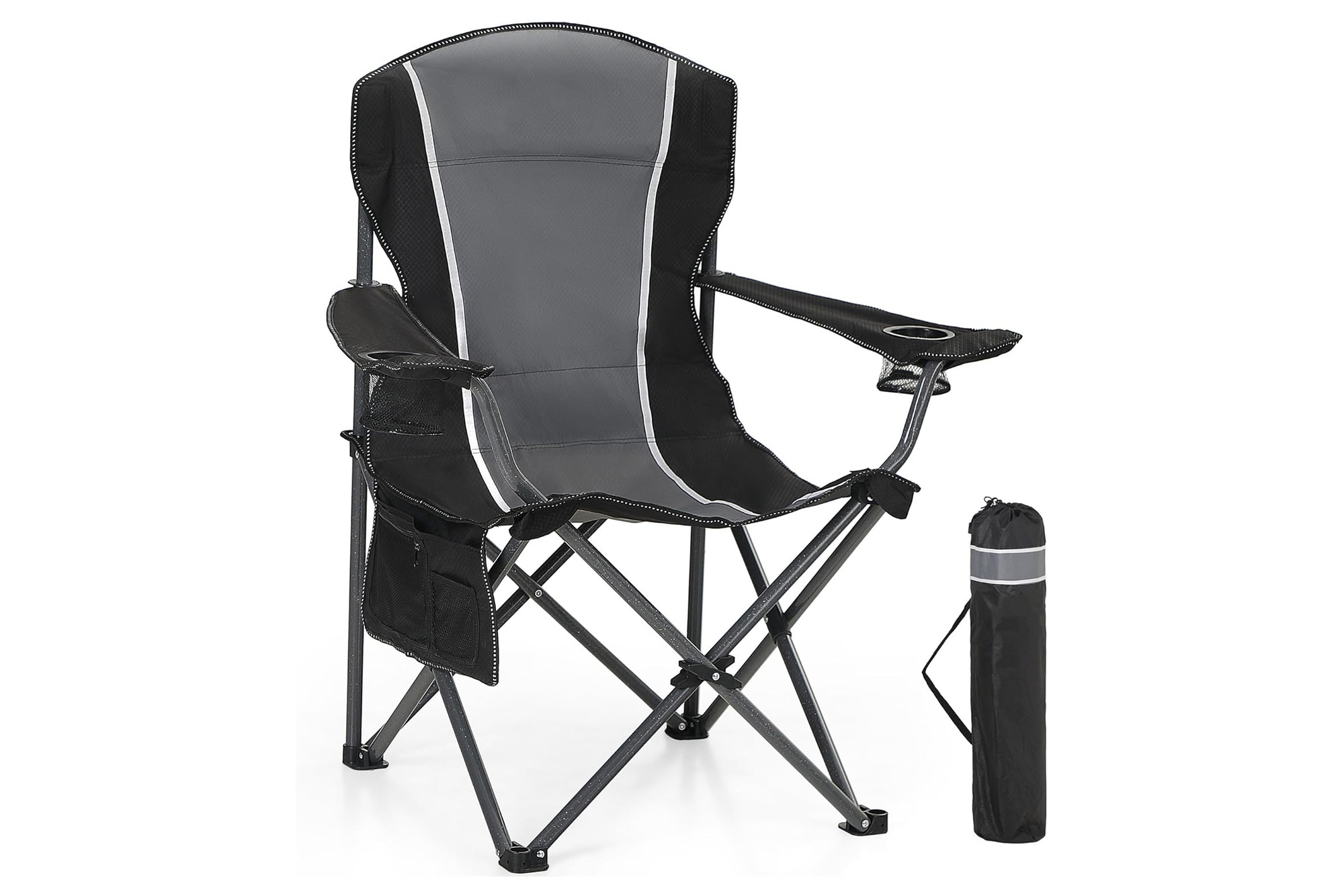 High Point Sports – 158 kg Klappbarer Campingstuhl, Grau und Schwarz