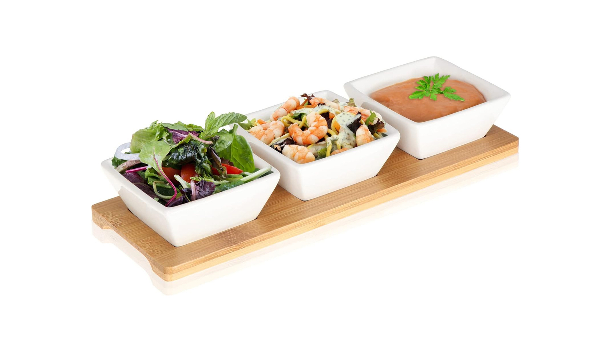 Robin Goods 4-teiliges Keramikschüssel-Set mit Bambusbrett