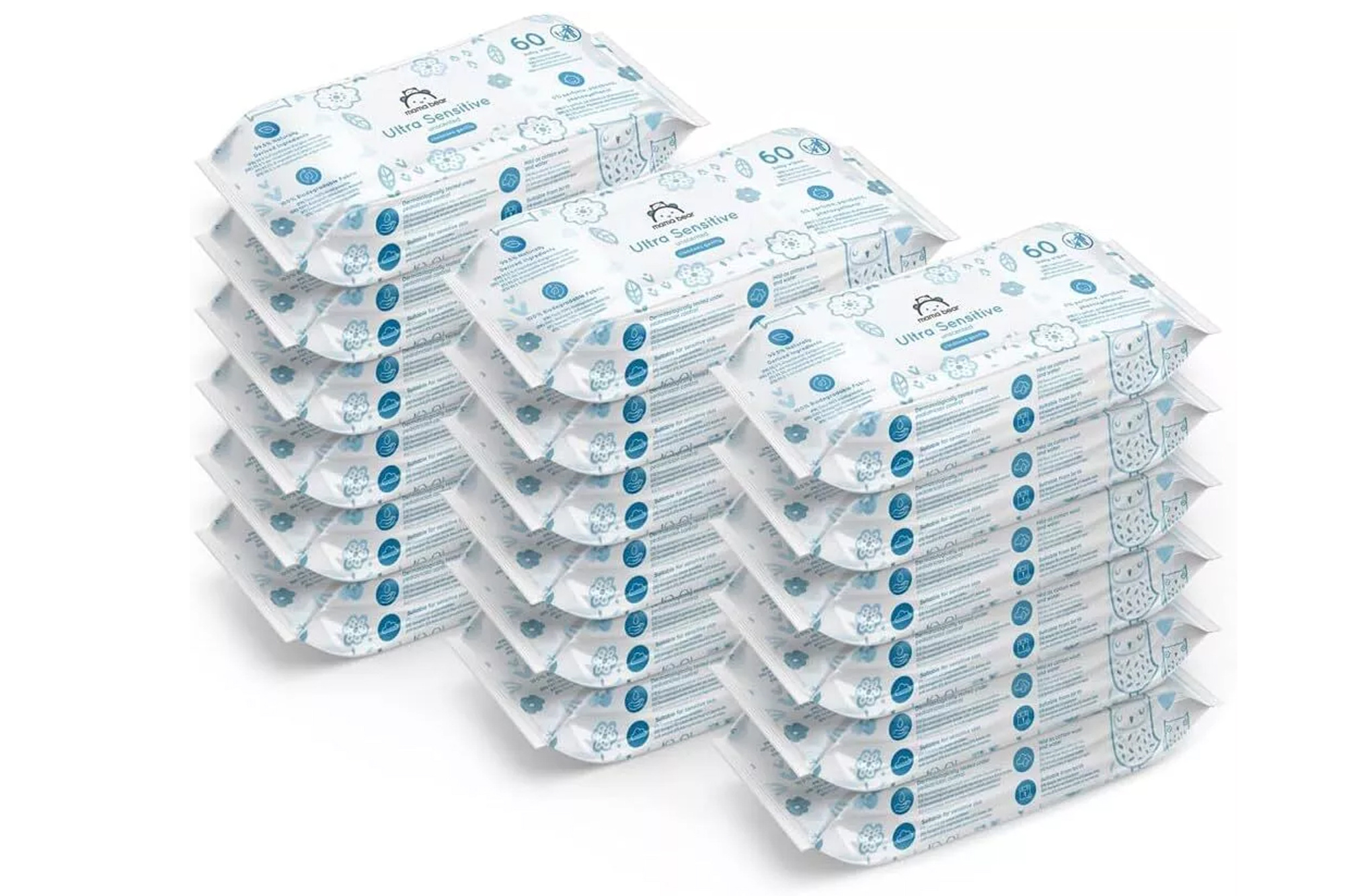 Mama Bear Ultra Sensitive Baby Wipes 60 szt. – 18 opakowań