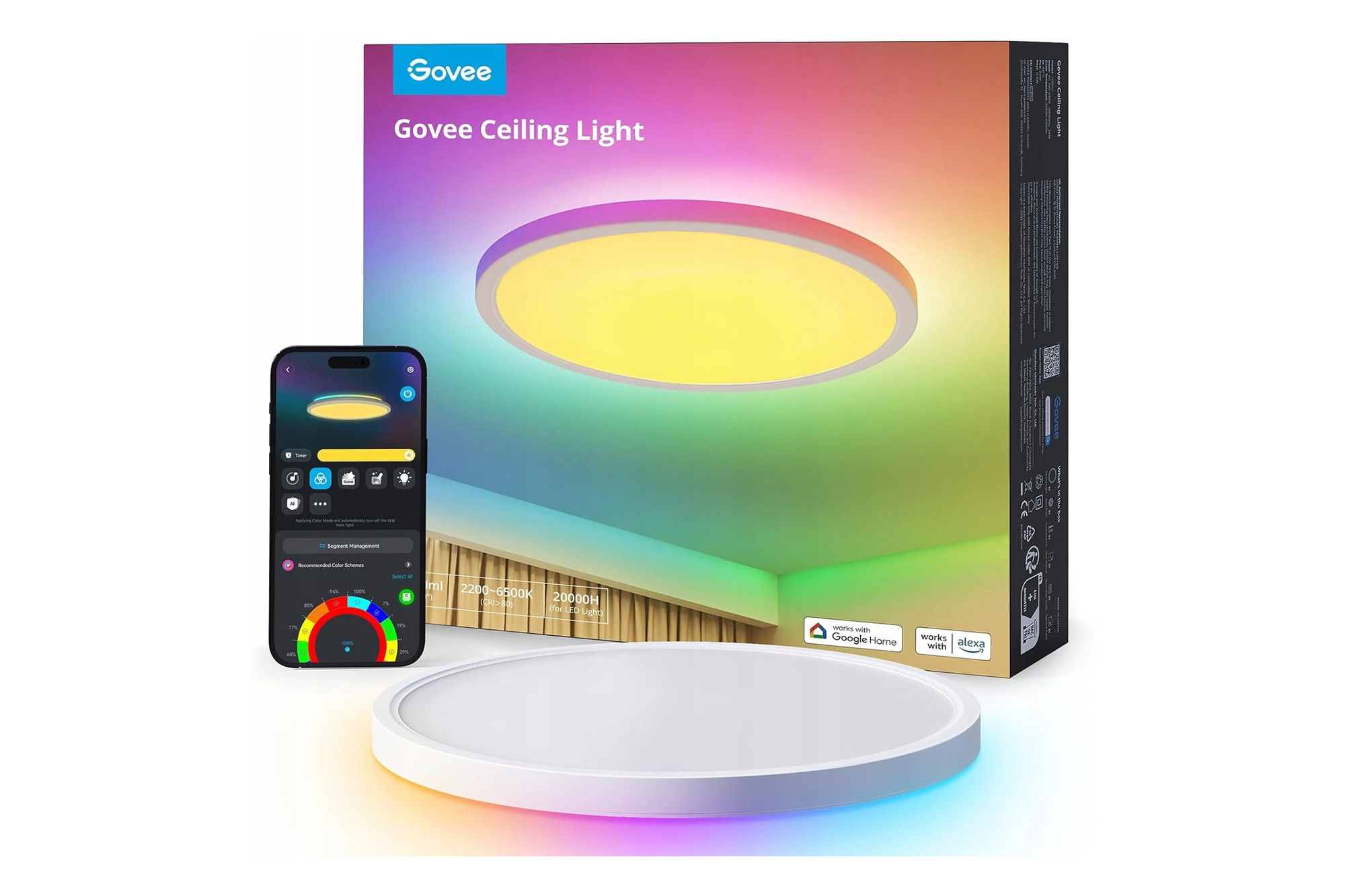Govee Smart Ceiling Light RGBIC LED 24W 2400lm Alexa Google