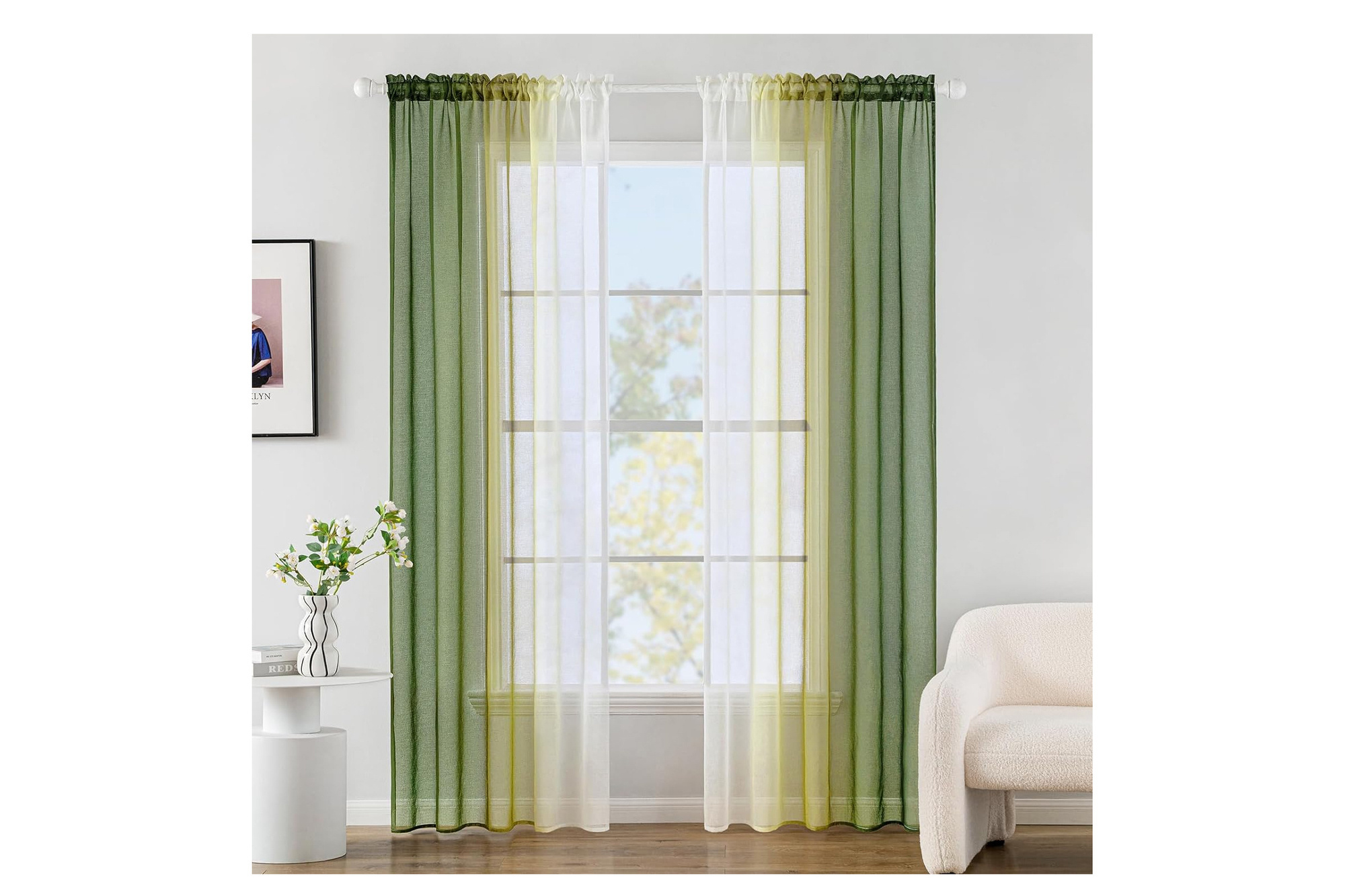MIULEE Olivgrüner Vorhang 140 x 225 cm 2 Stück.