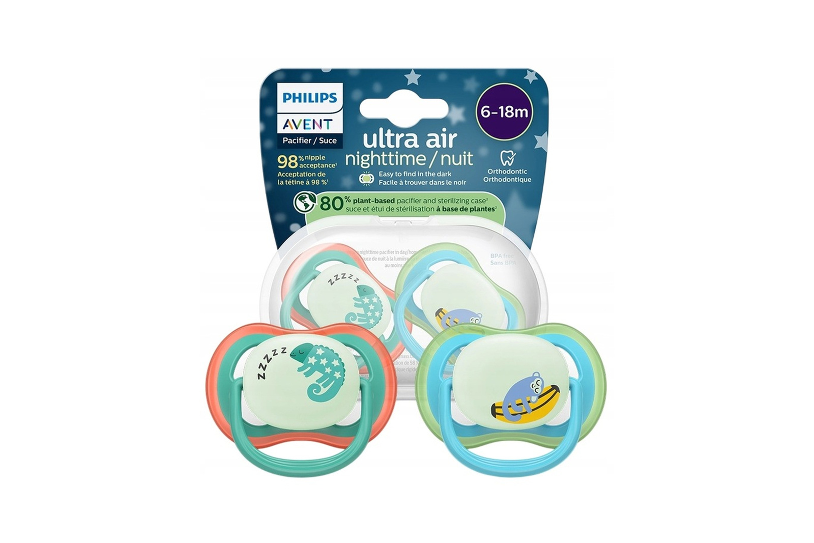 Philips Avent Ultra Air SCF376/28 Smoczki uspokajające 6–18m 2szt + etui