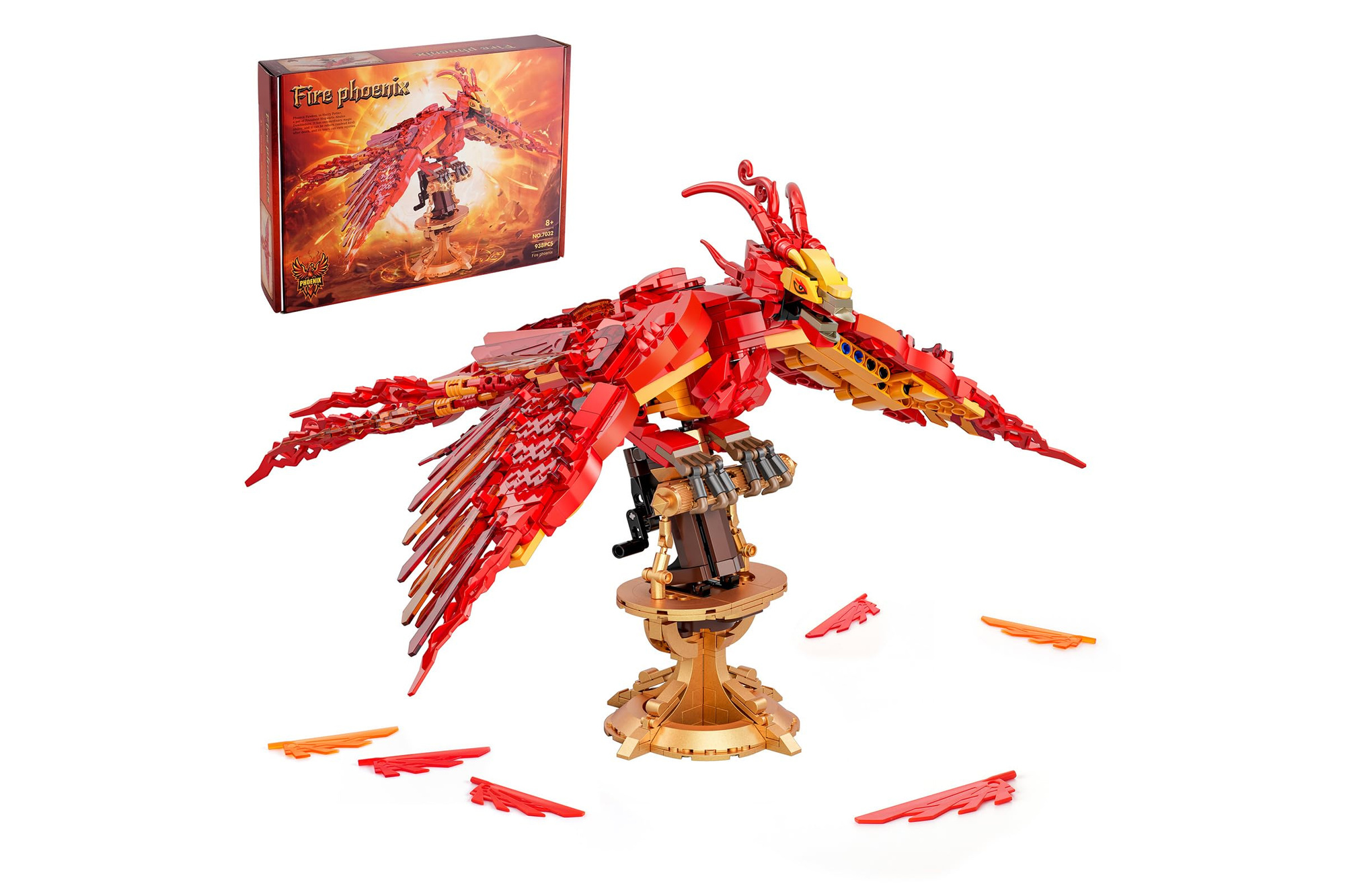 Moc Fire Phoenix Zestaw Klocków Ptak Feniks ruchomy ogon czerwono-złoty