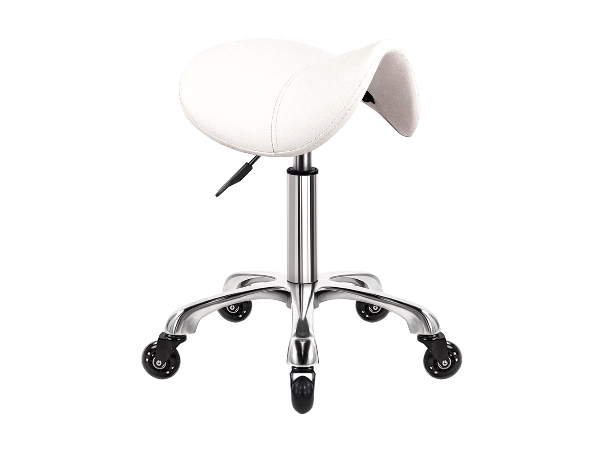 WKWKER Adjustable Swivel Saddle Stool White PU Leather