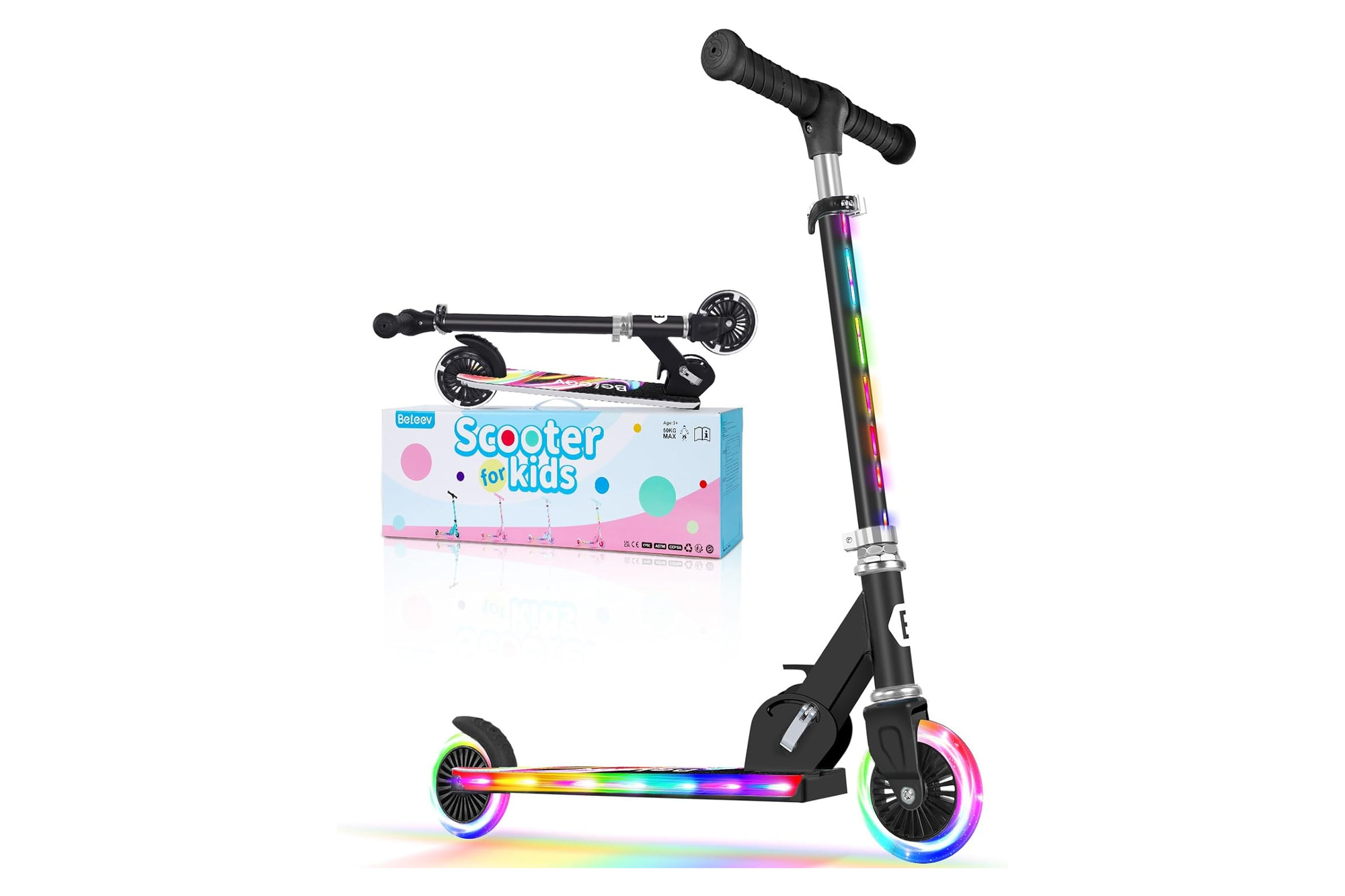 Beleev V2 Kinderroller LED faltbar verstellbar 3-12 Jahre