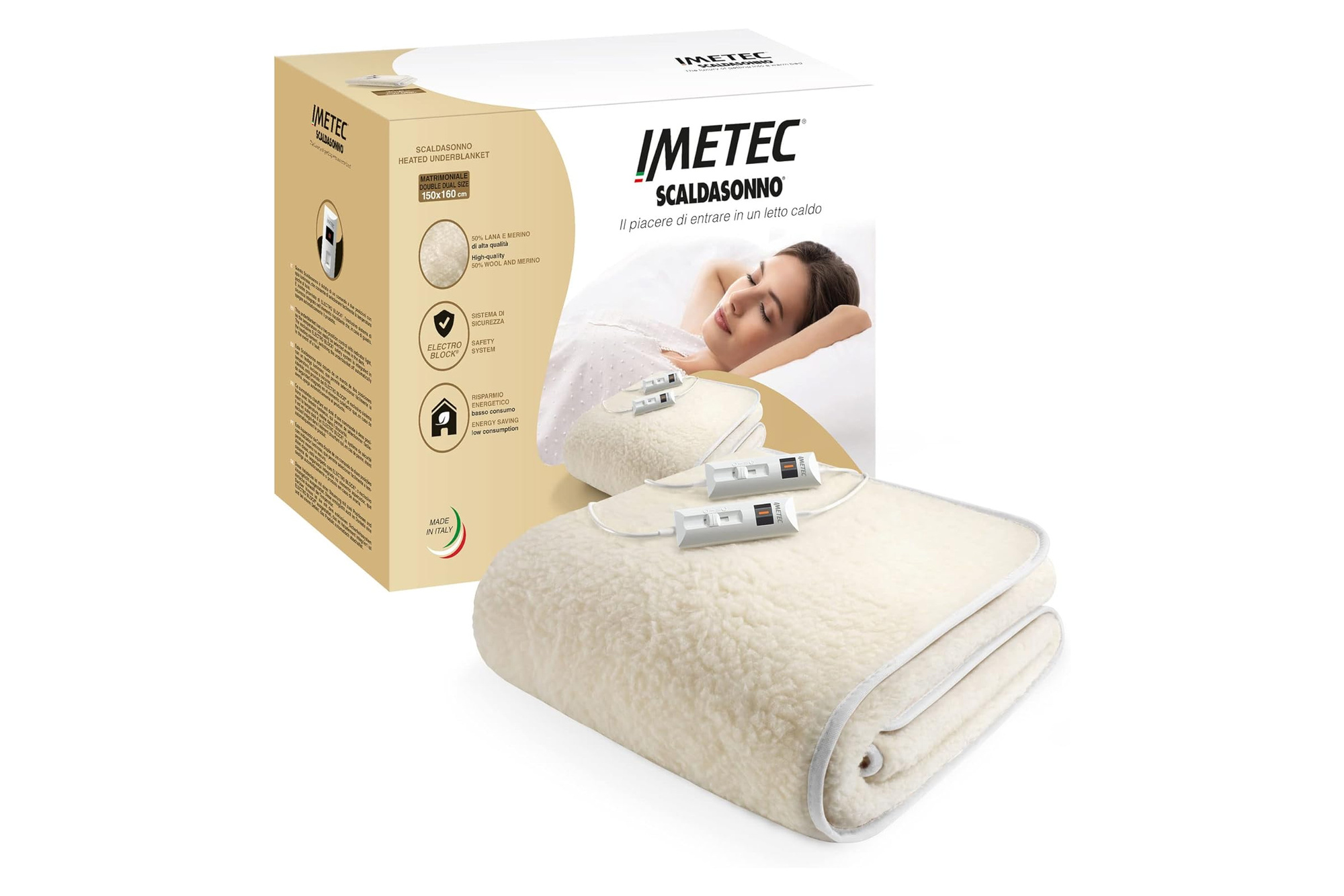 IMETEC Scaldasonno Wärme­decke 150x160 cm 150W Merinowolle