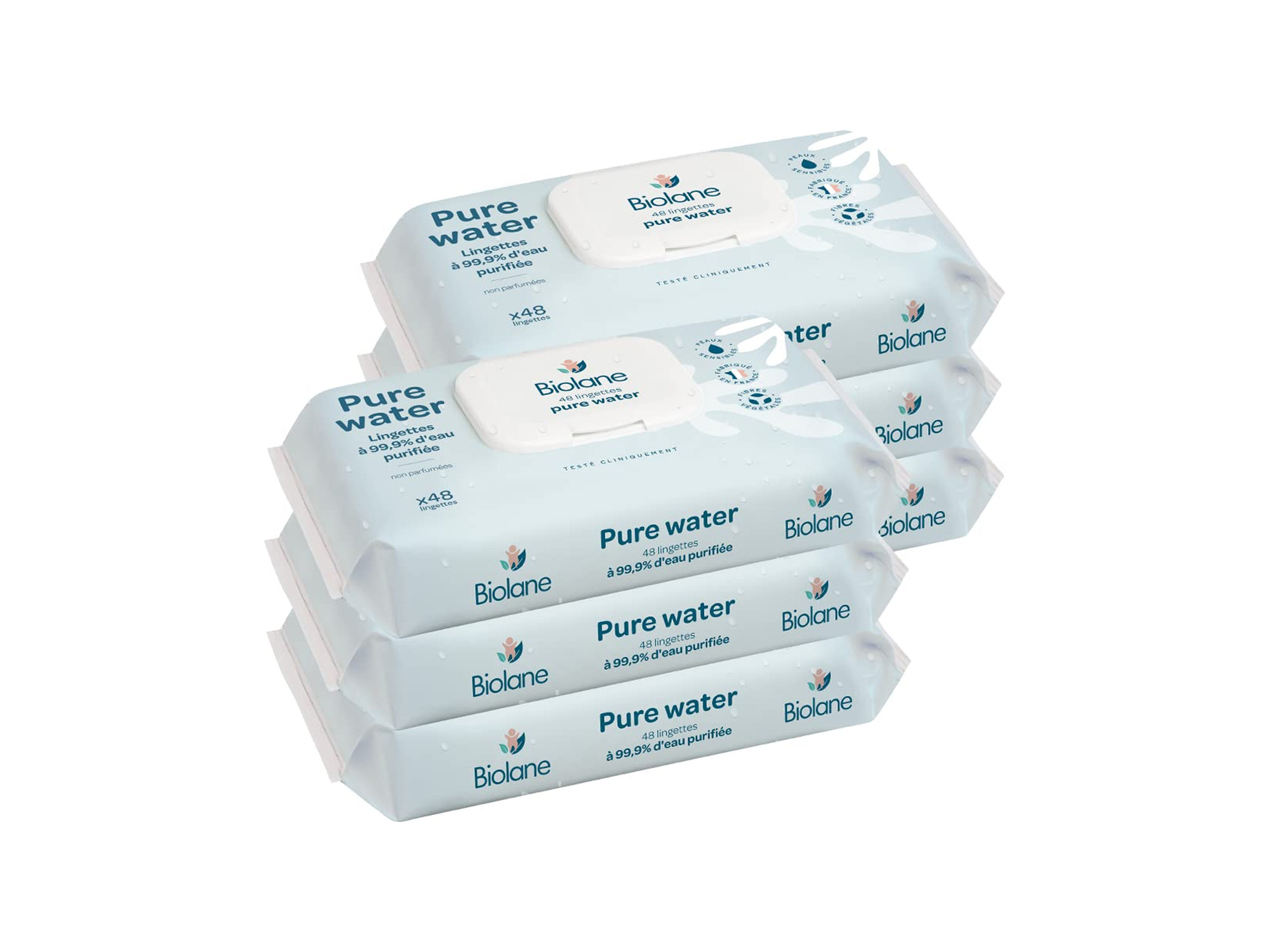 Biolane Pure Water – Chusteczki nawilżane 6×48 szt. dla niemowląt