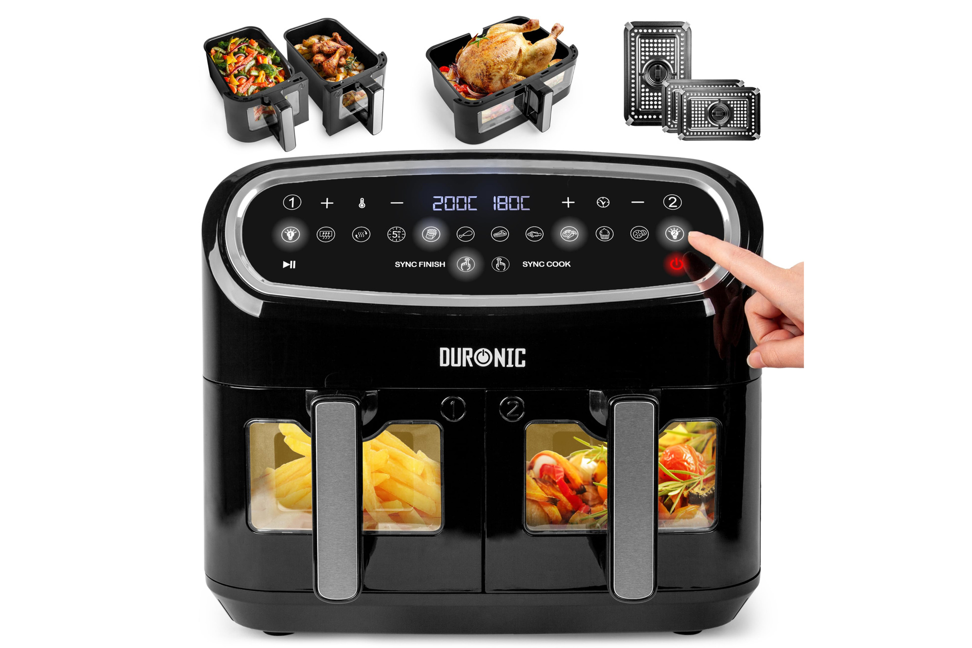 Heißluftfritteuse 10L XXL DOUBLE 2000W 2 Körbe