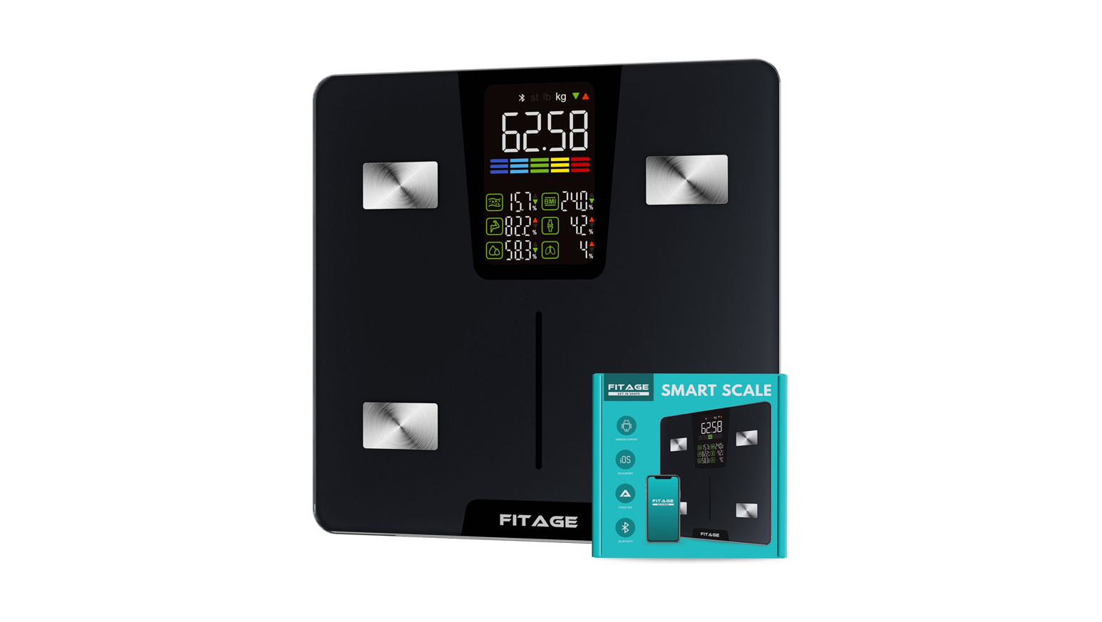 Fitage Digital Scale 225 kg Body Analysis LED Bluetooth App