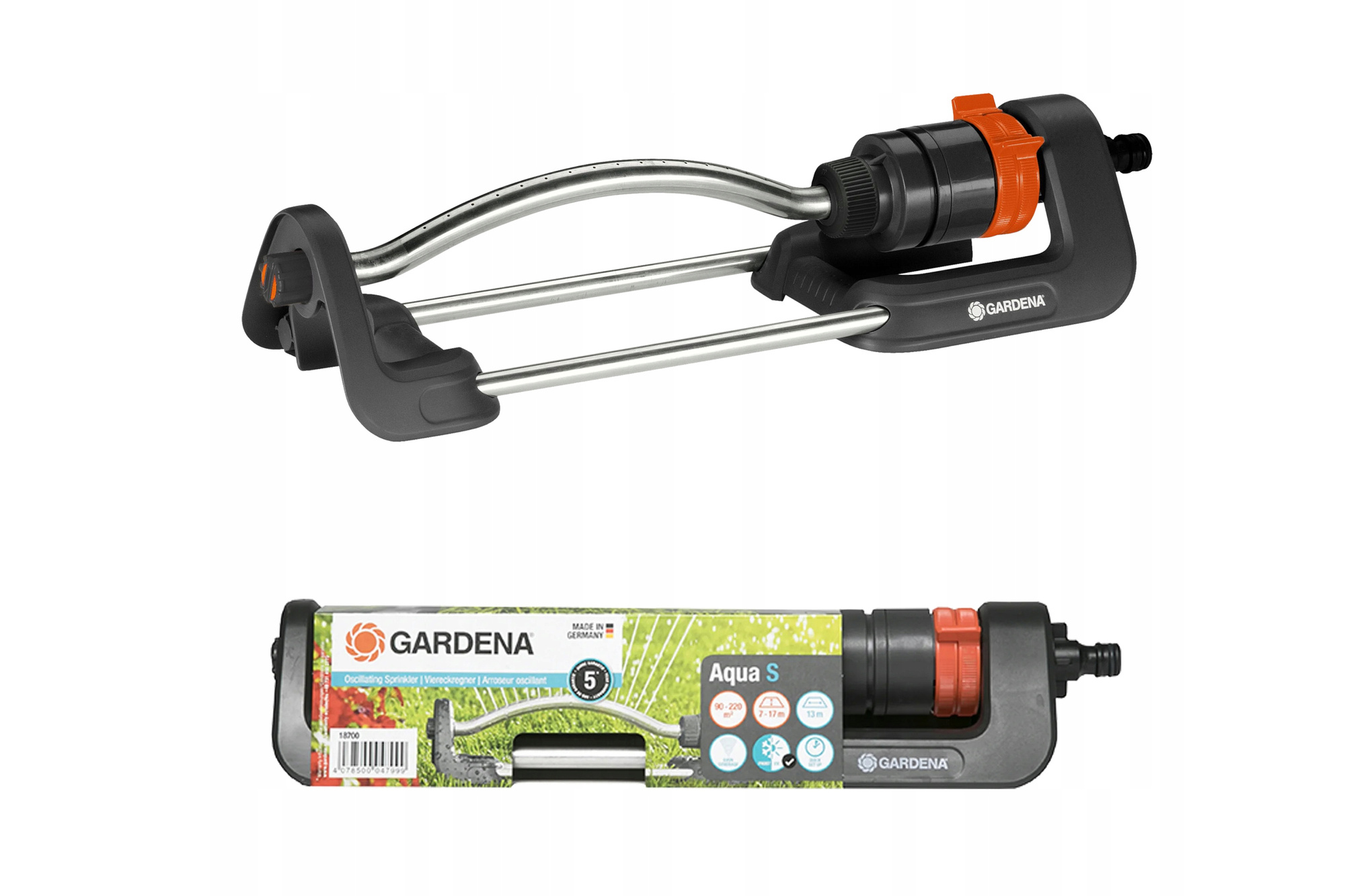 Gardena Aqua S 18700 ‑20 Viereckregner 7-17 m, schwarz