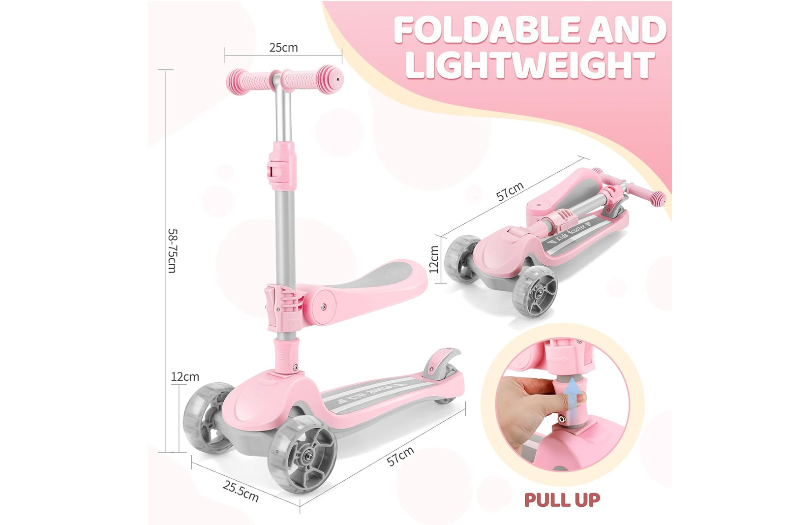 AODI 2-in-1 Kinderroller mit Sitz – LED, faltbar, 3 Räder