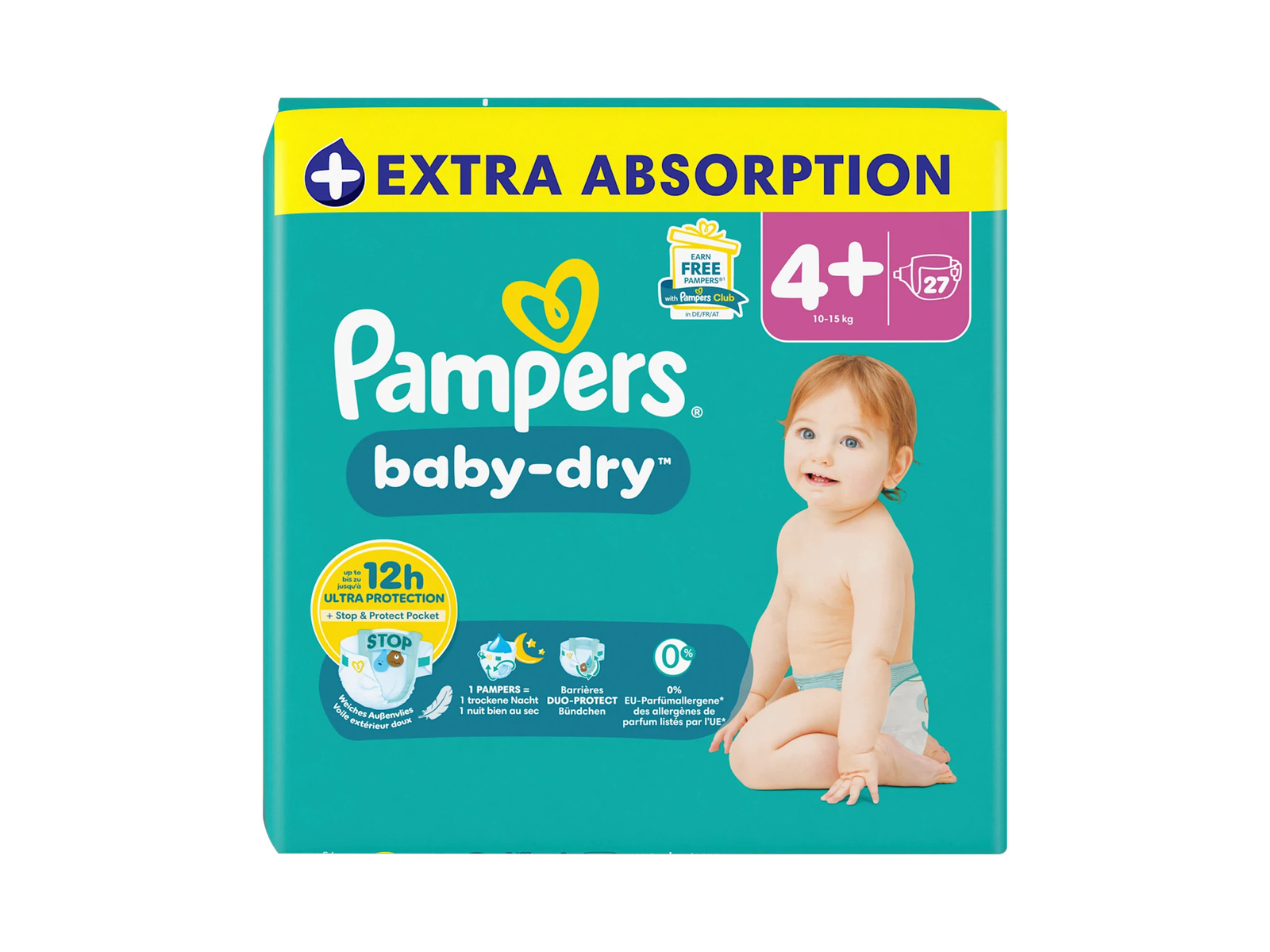 Pampers Baby Dry 4+ Maxi+ 10-15kg Pieluszki 27 sztuk