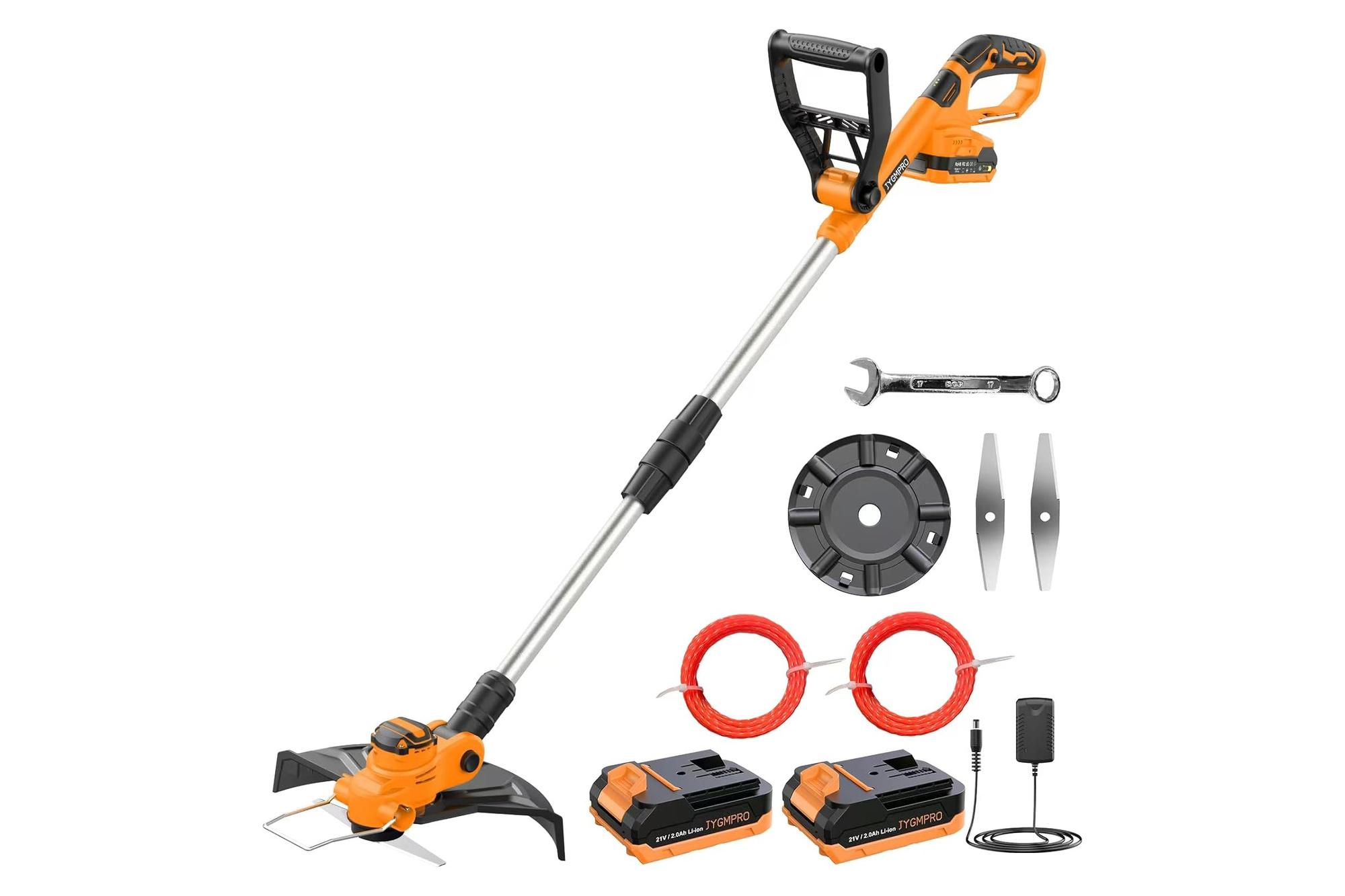 JYGMPRO Cordless Grass Trimmer 21V Brushless 2x2.0Ah Edger 2-in-1