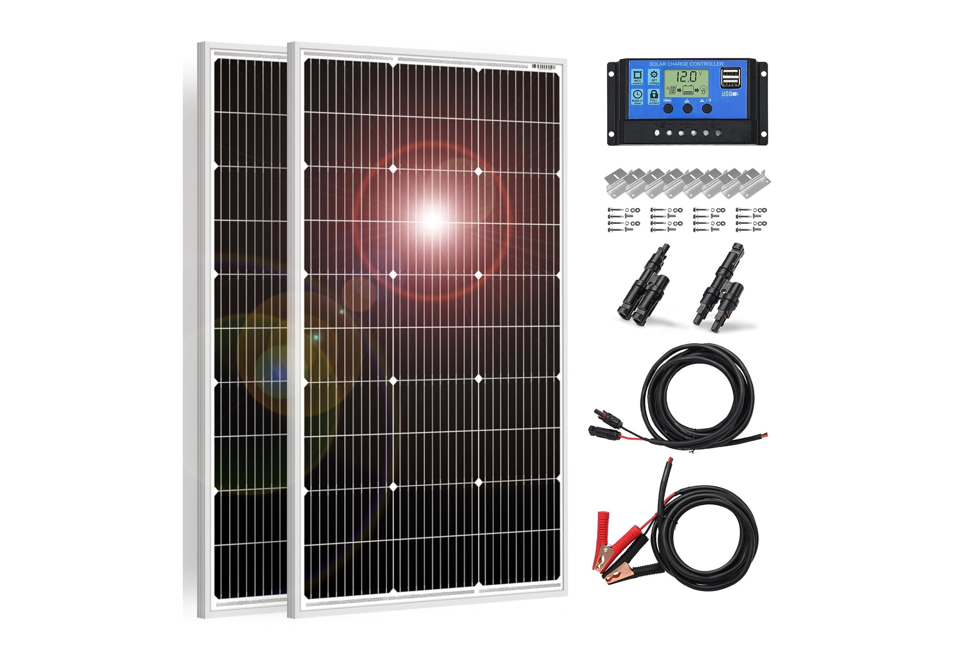 DOKIO 2x100W Panel solarny 18V monokrystaliczny z kontrolerem 20A