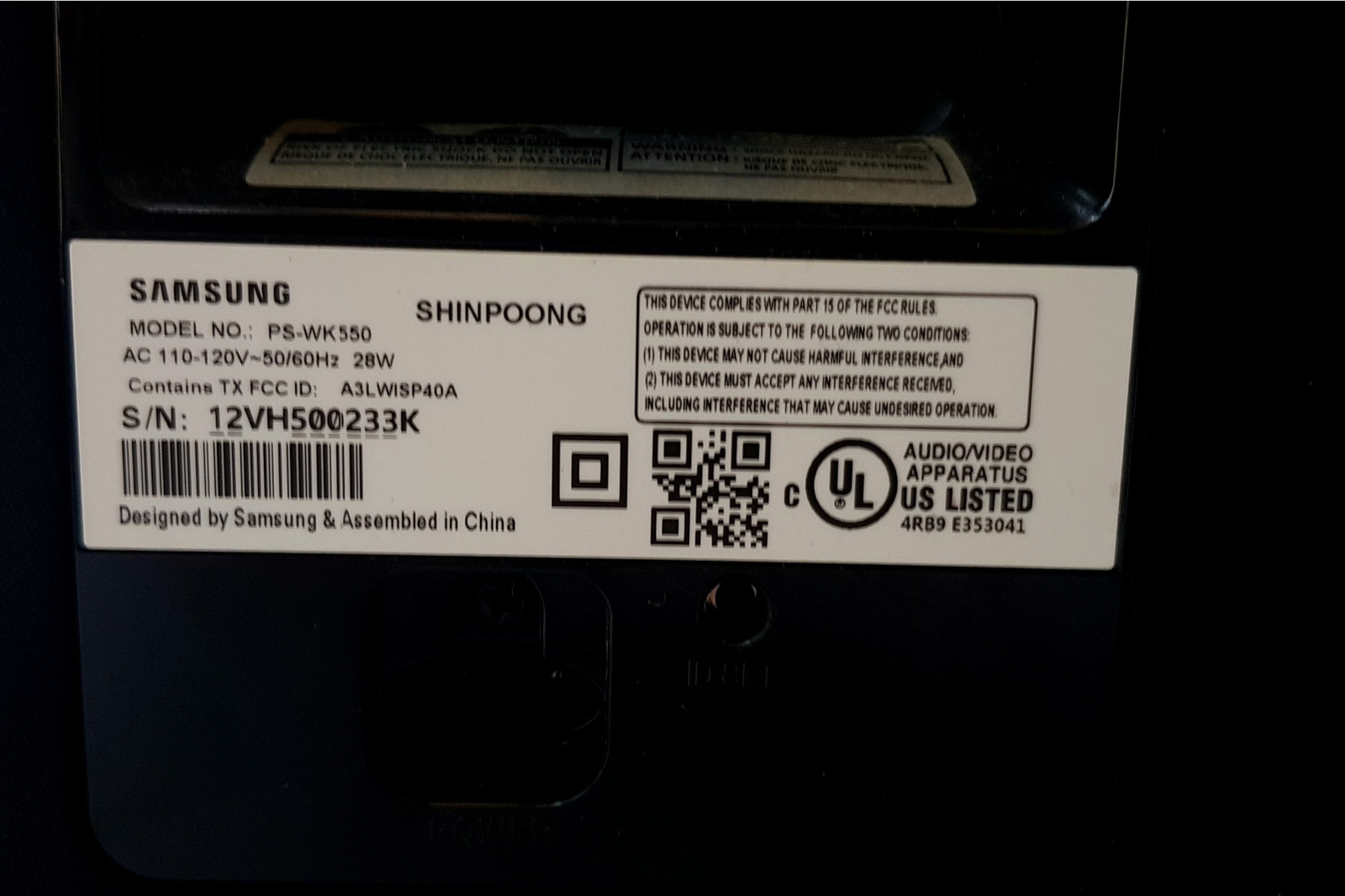 Samsung PS-WK550 340W 110V Wireless Subwoofer 