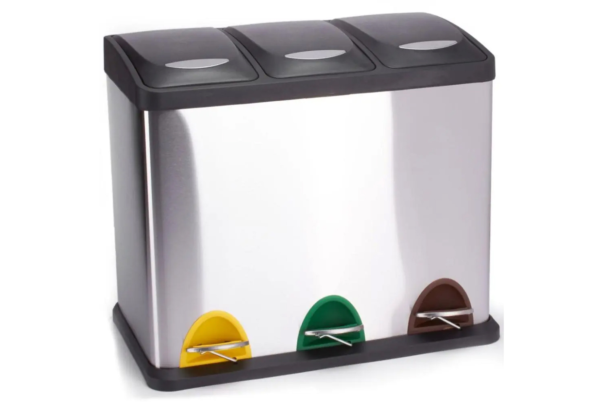 MSV 3-compartment waste sorting bin 24 l steel with pedals