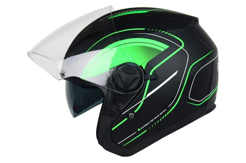 Motorrad Leopard LEO608 Helm Open Face Grün Schwarz Größe M