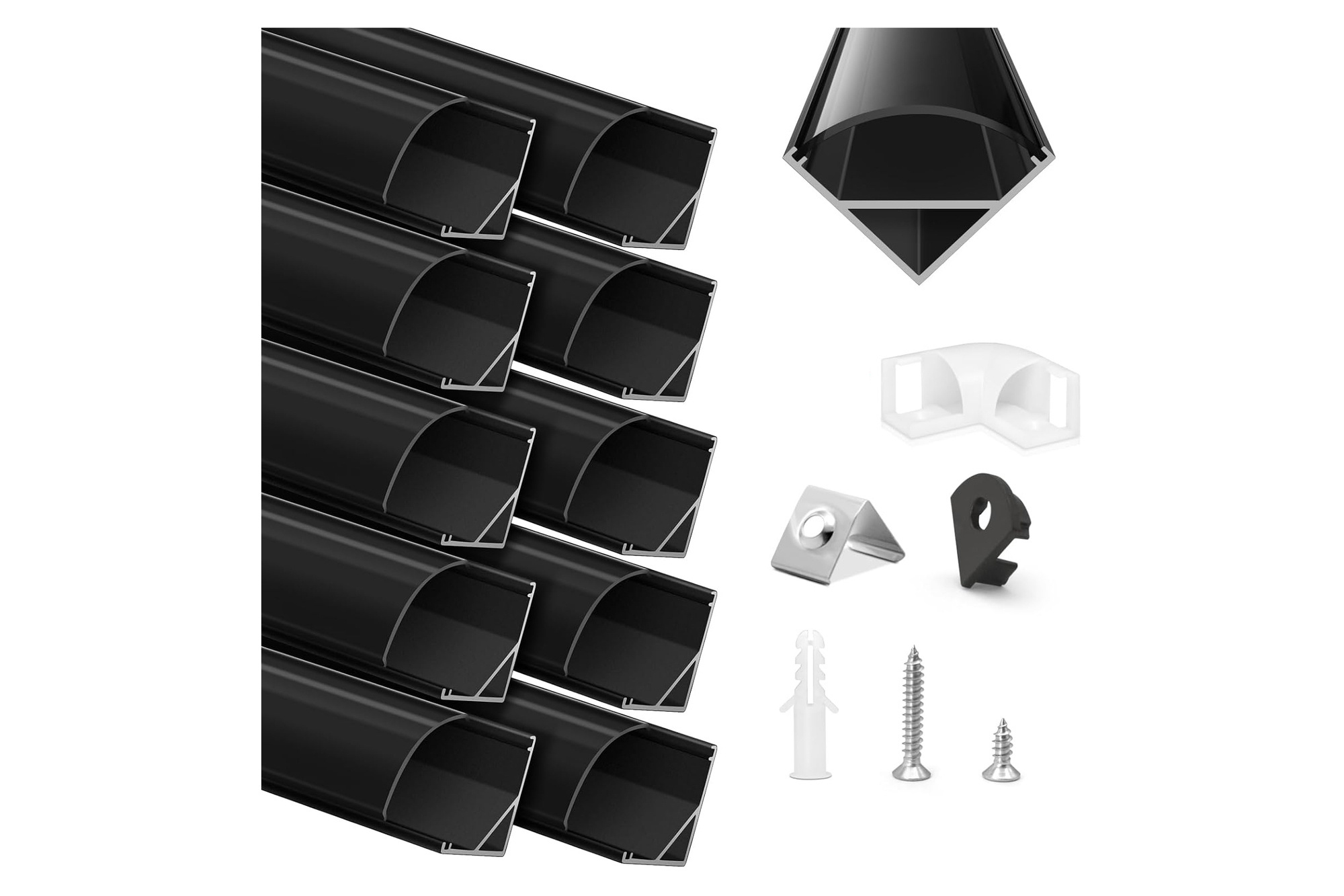 Hommand 10x Black V-Shape LED Strip Profile