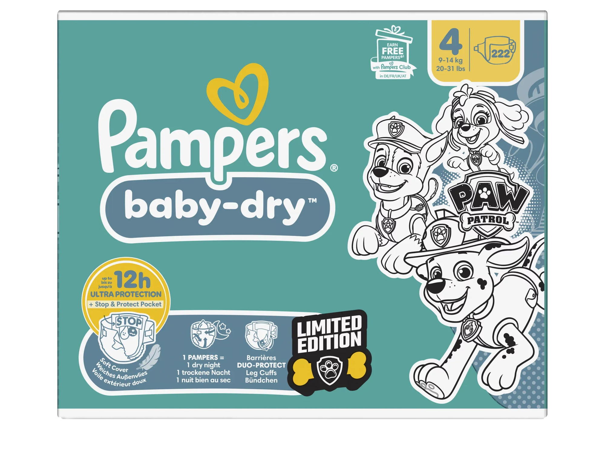 Pampers Baby-Dry Paw Patrol Windeln Größe 4 – 222 Stk.