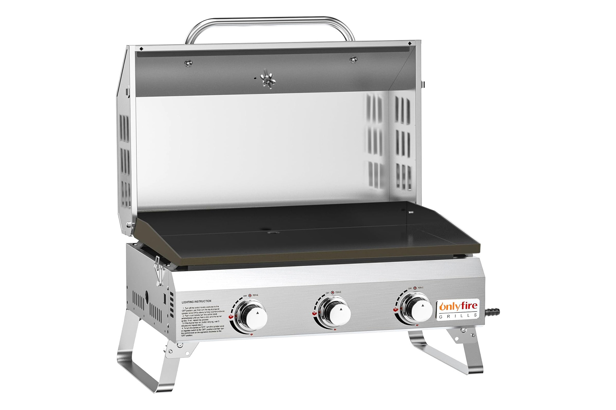 Onlyfire 3-Brenner 7 kW Plancha-Gasgrill mit Deckel und Thermometer