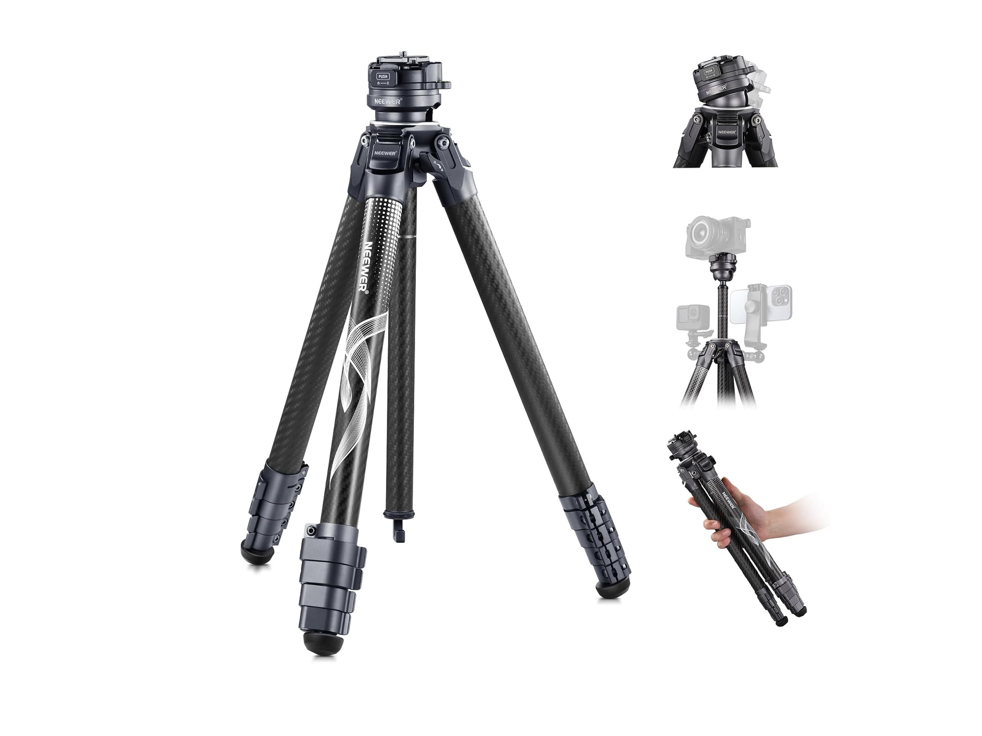 NEEWER LITETRIP LT32 Statyw podróżny Carbon Fiber 62" Poziomowanie