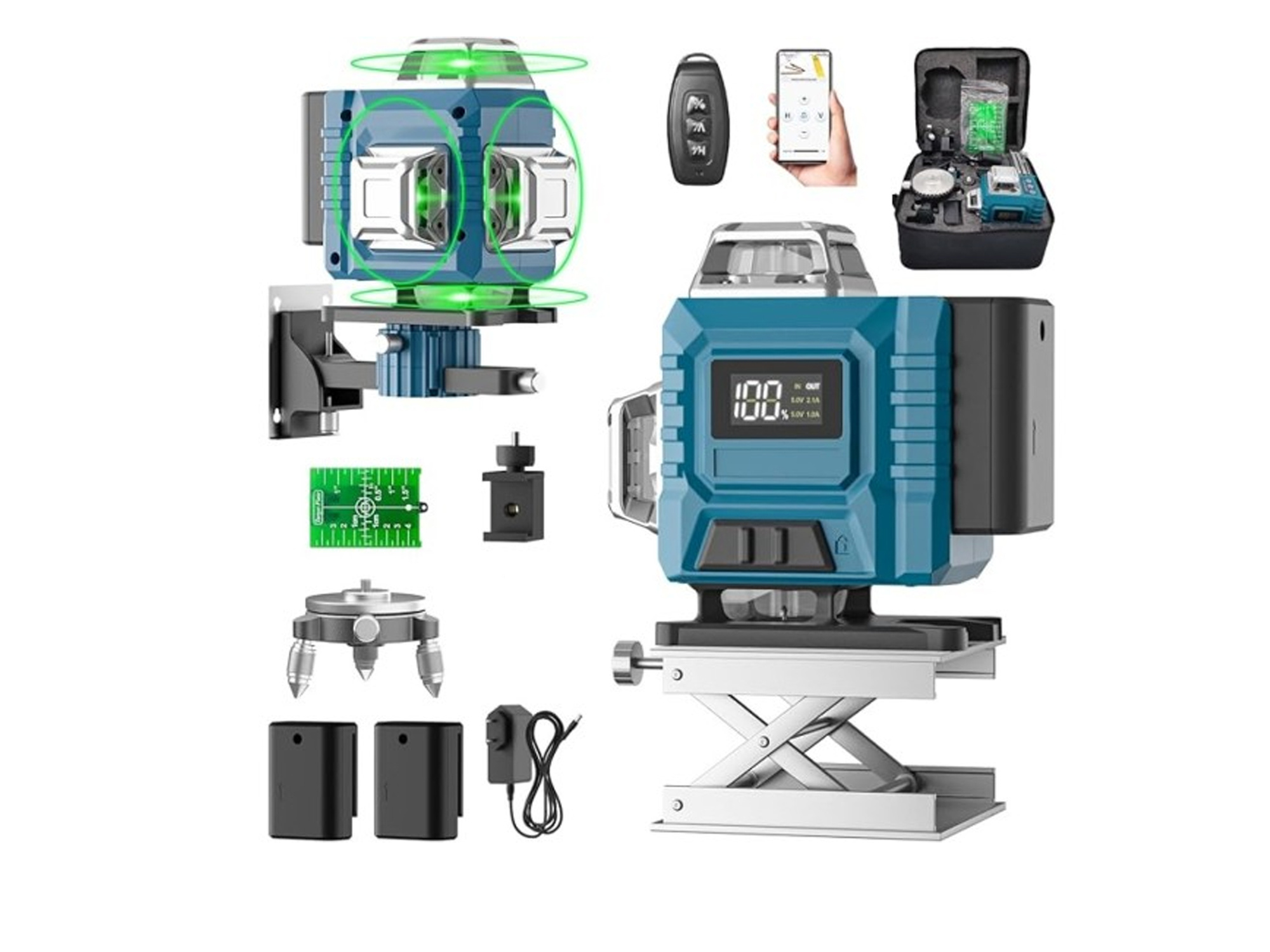 Kevsuvqin 4D Laser Level 4x360 Zielony 16 linii 30m