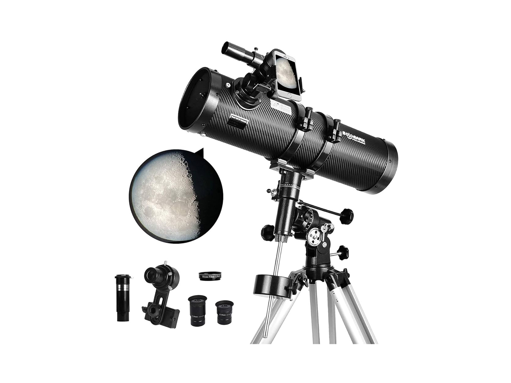 Teleskop Newtona 130EQ 130mm + Barlow 1,5x Adapter Smartfon Filtr Księżycowy