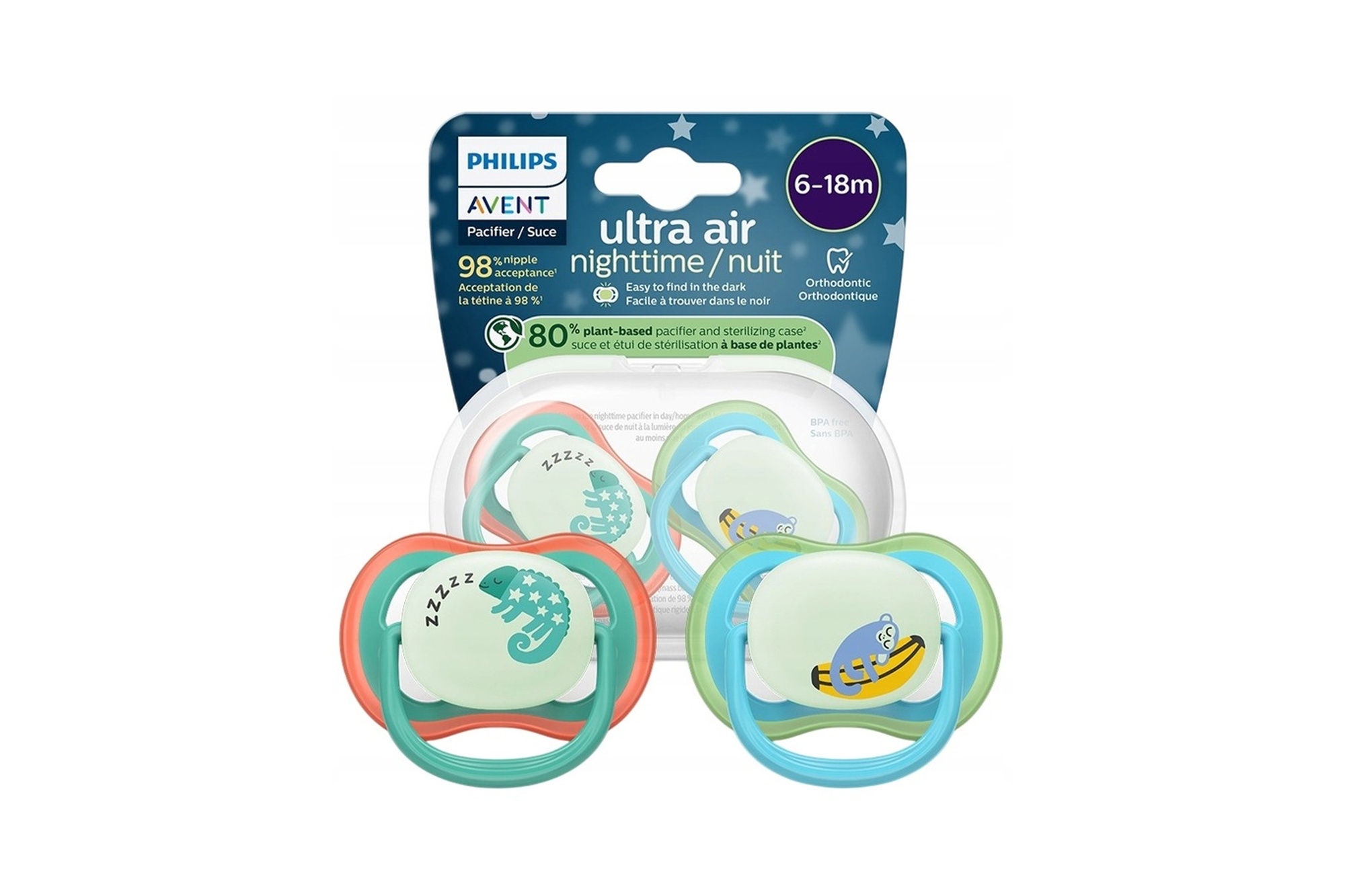 Philips Avent Ultra Air SCF376/28 Smoczki uspokajające 6–18m 2szt + etui